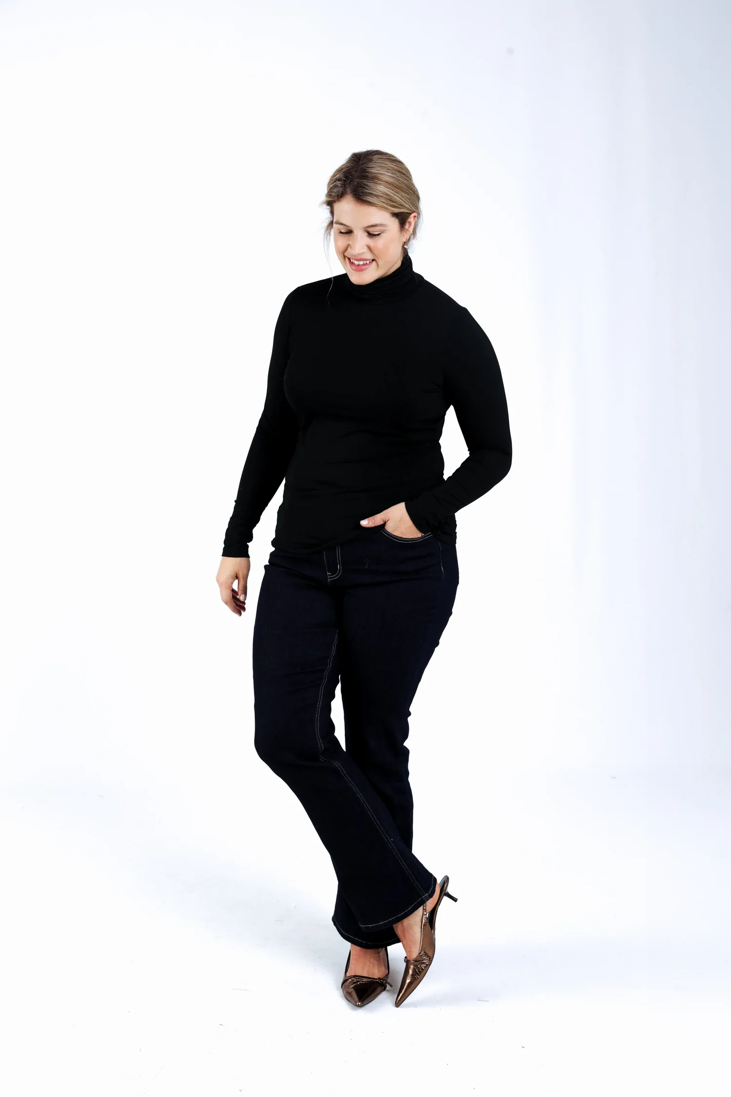 Effen T-shirt met coltrui van viscose - Image 4