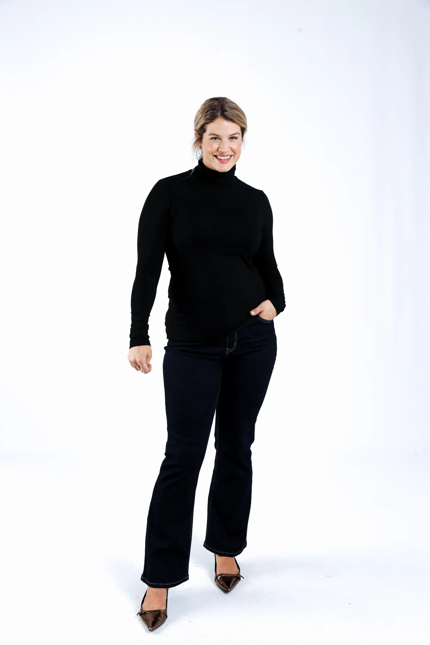 Effen T-shirt met coltrui van viscose - Image 5