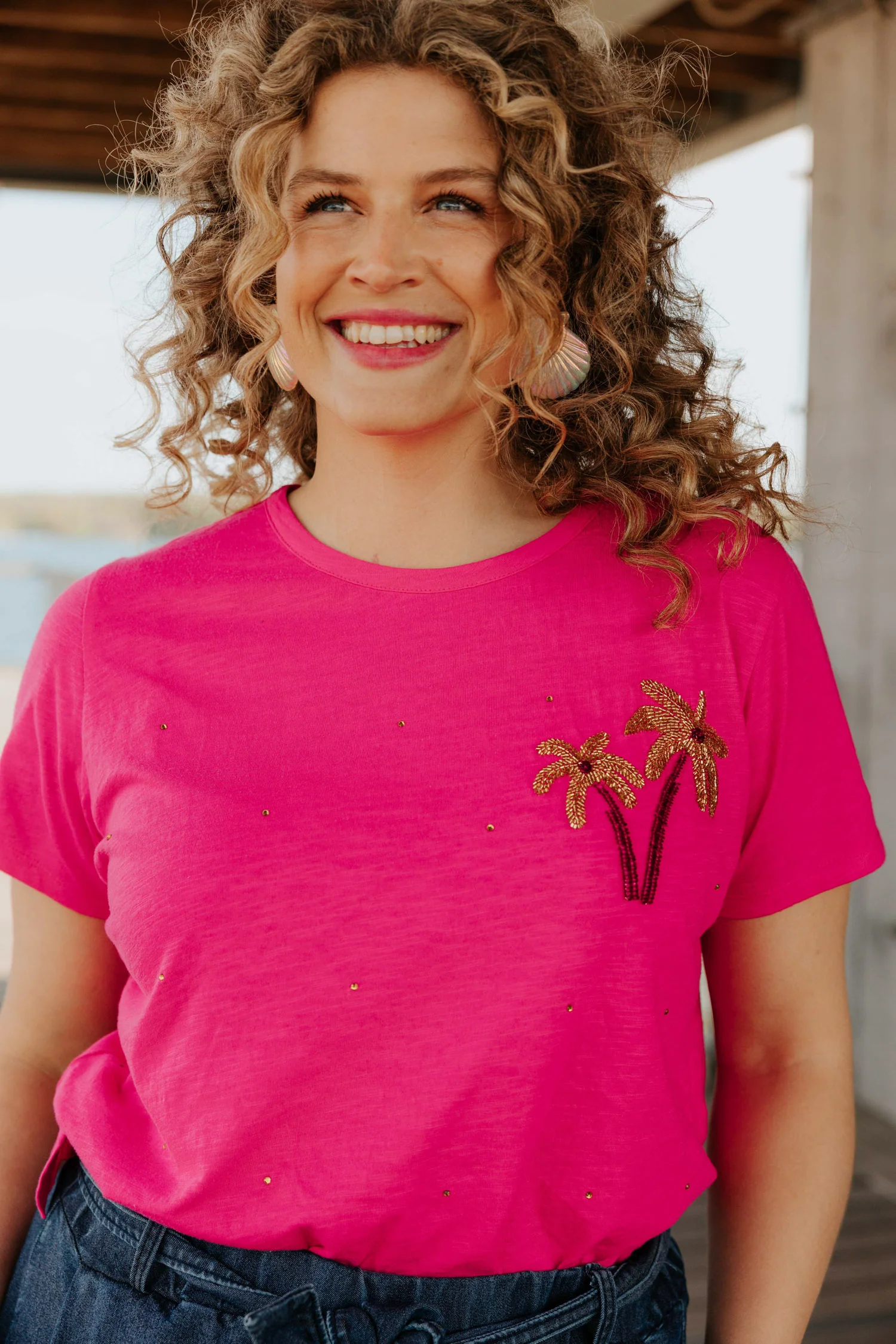 T-shirt van katoen met palmbomen in pailletten - Image 12