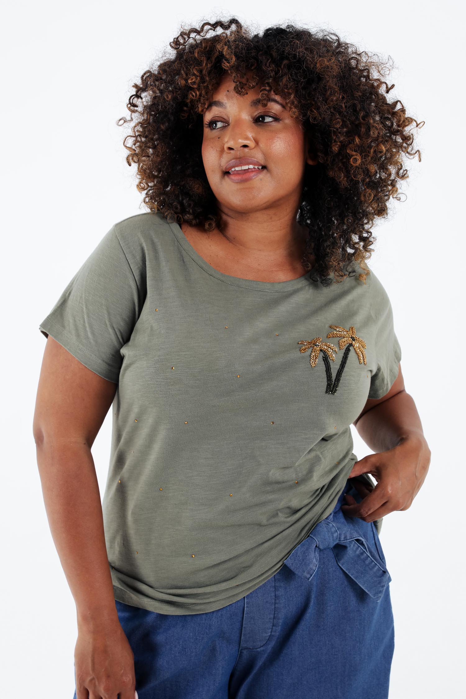 T-shirt van katoen met palmbomen in pailletten - Image 15