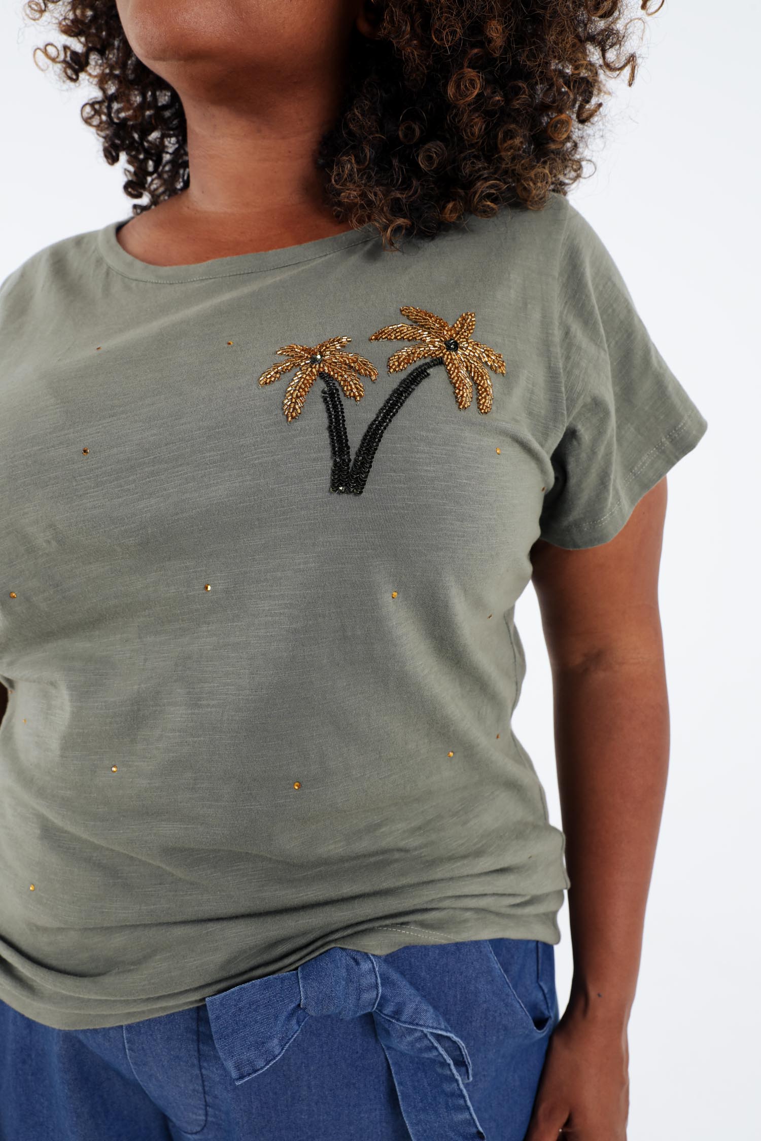 T-shirt van katoen met palmbomen in pailletten - Image 17