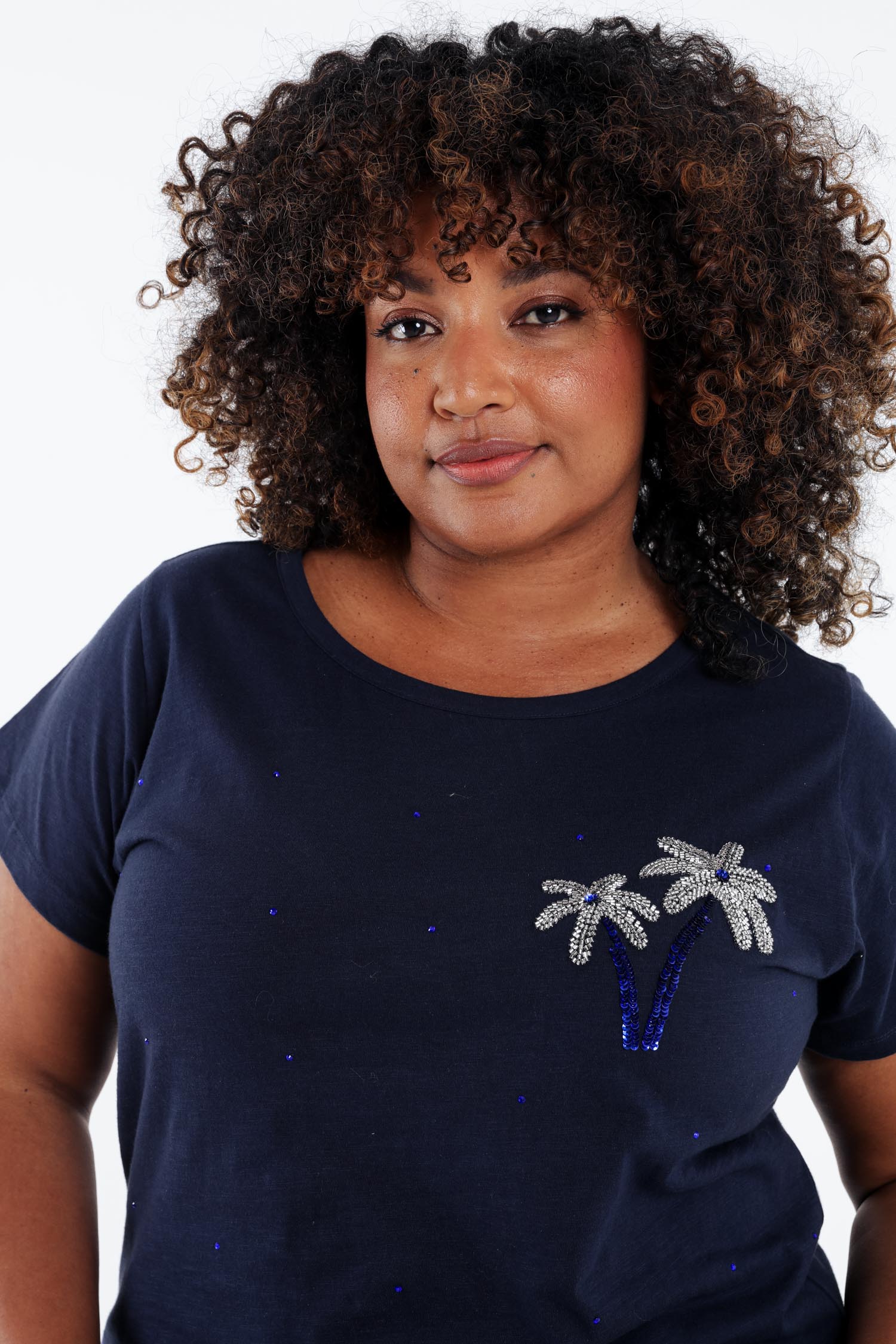 T-shirt van katoen met palmbomen in pailletten - Image 3