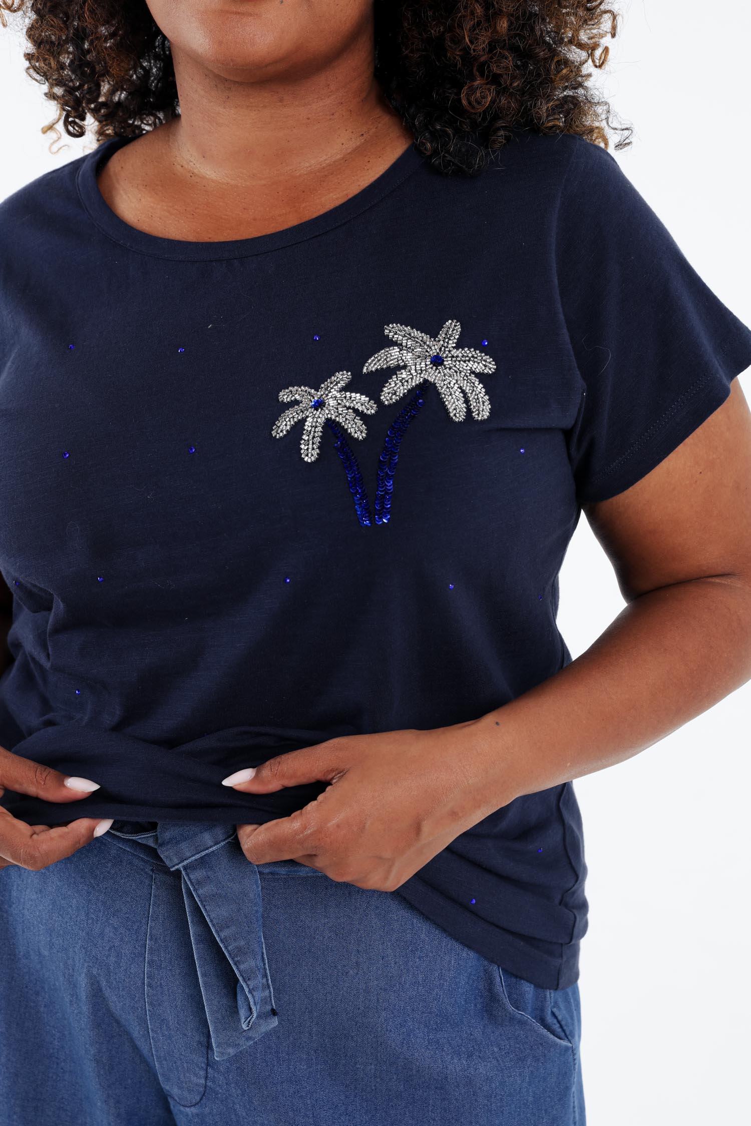 T-shirt van katoen met palmbomen in pailletten - Image 4