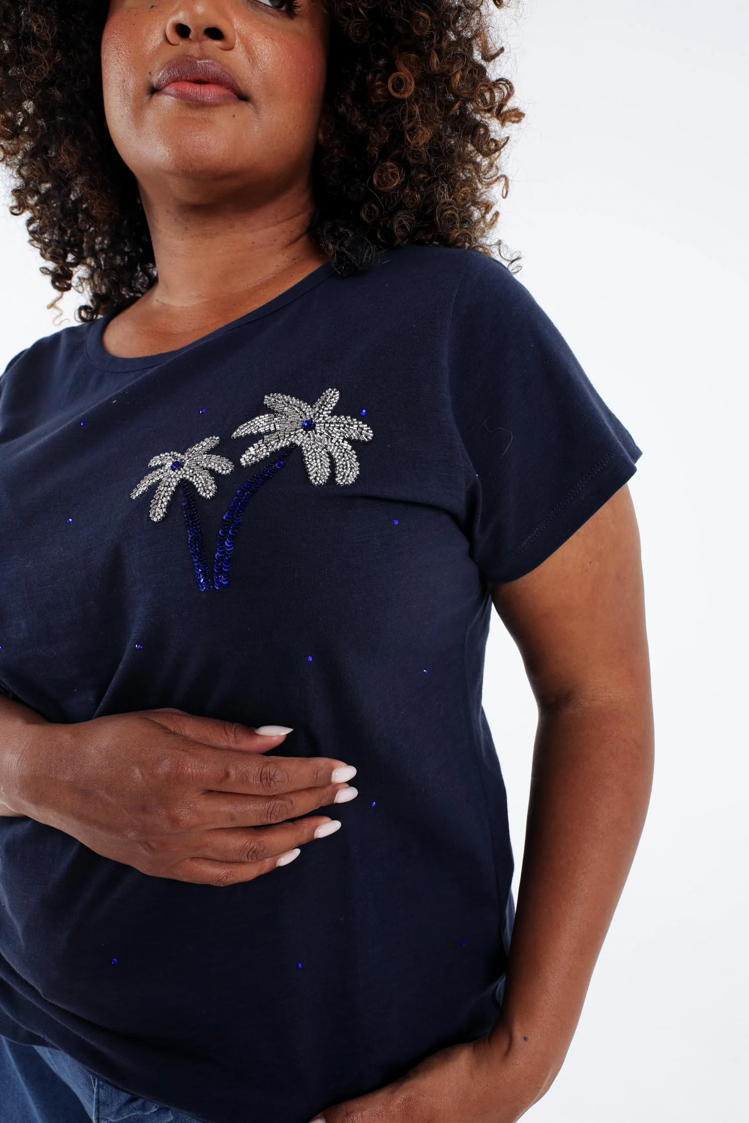 T-shirt van katoen met palmbomen in pailletten - Image 6