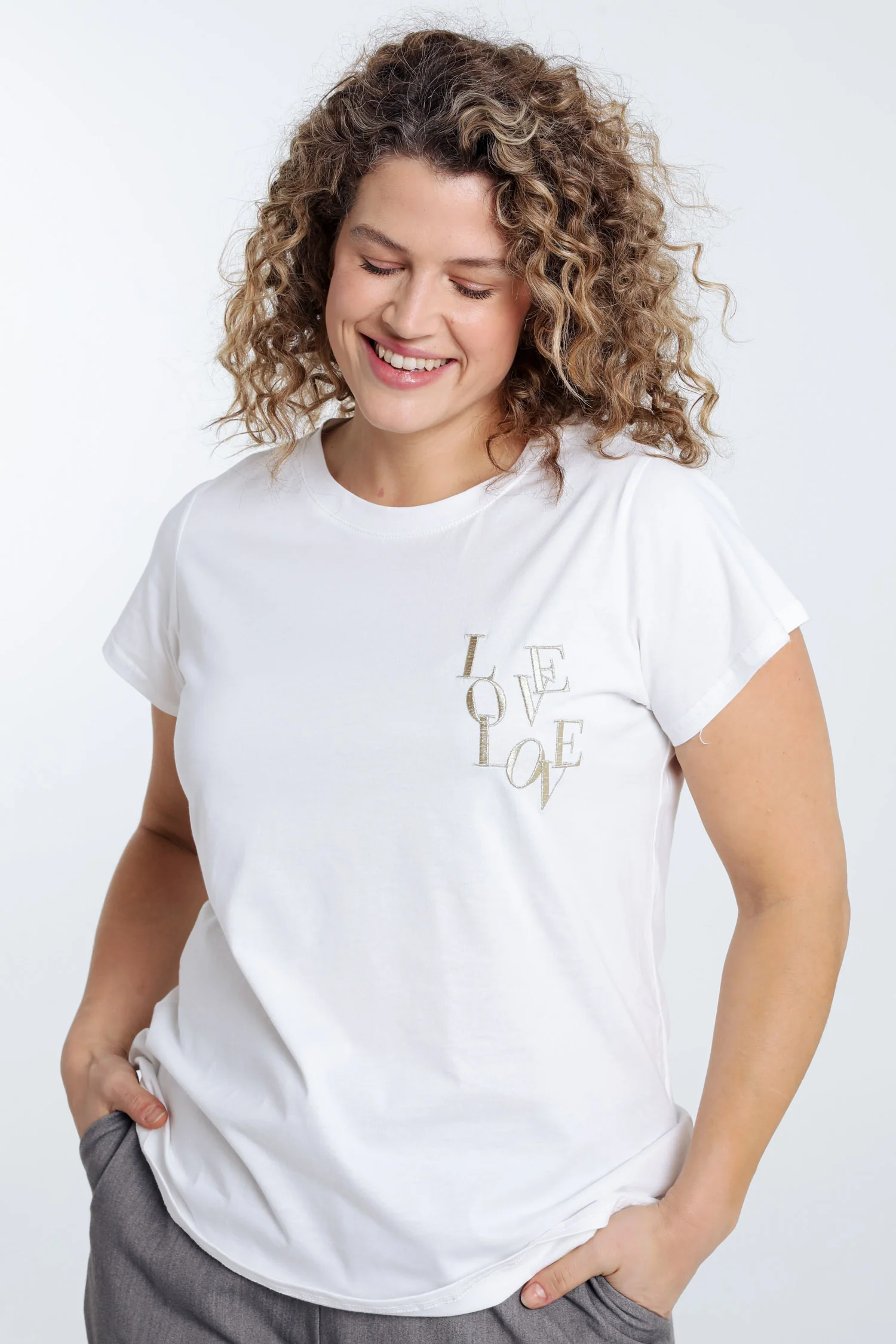 Katoenen T-shirt met Love borduursel