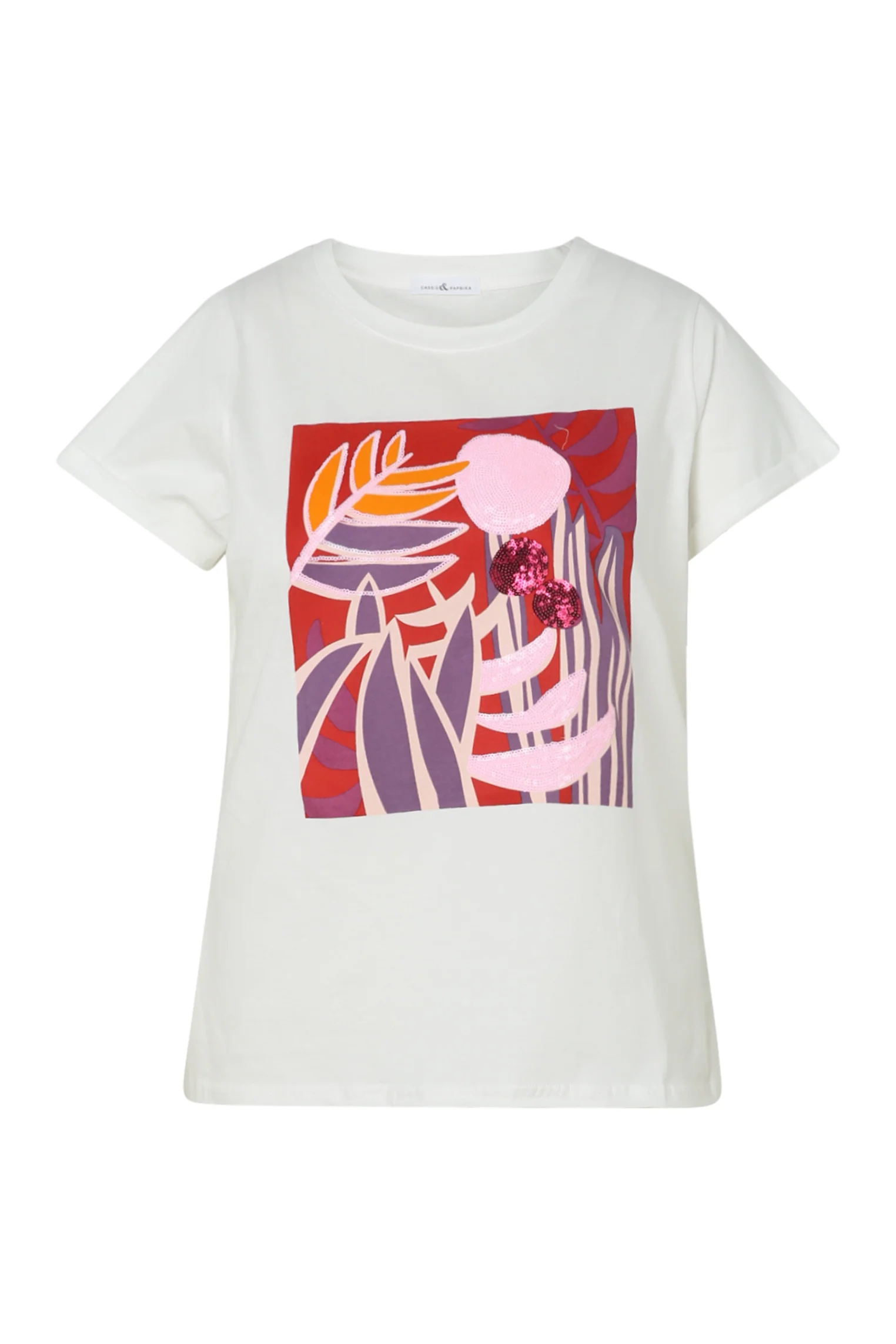 Katoenen T-shirt met gekleurde print en pailletten - Image 10