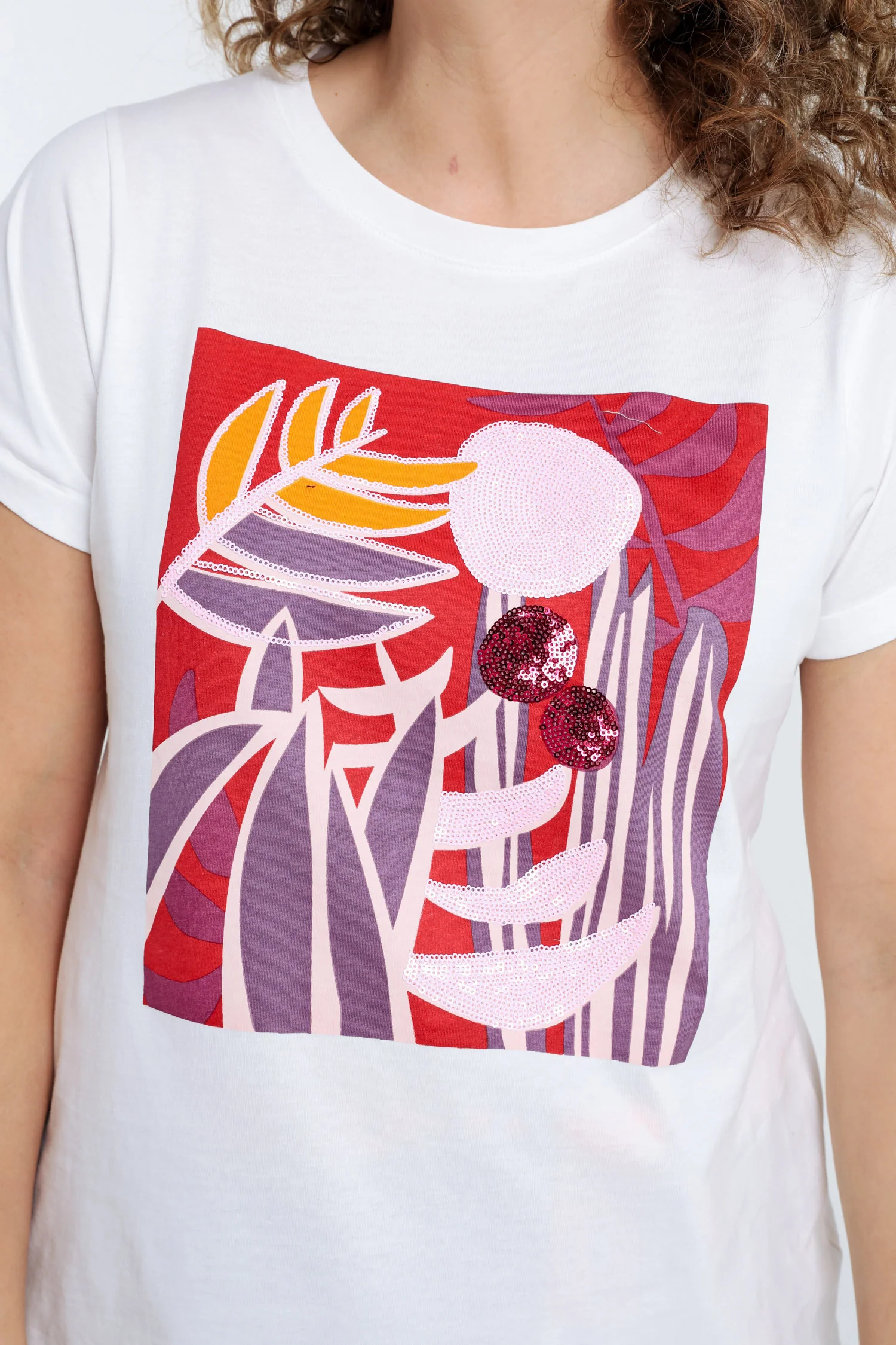Katoenen T-shirt met gekleurde print en pailletten - Image 3