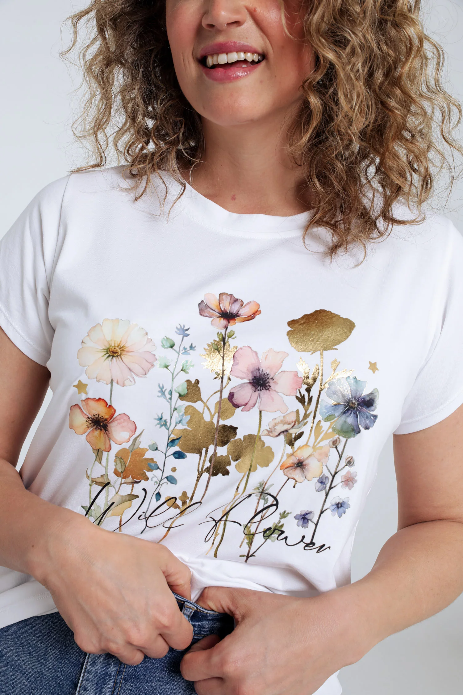 T-shirt van katoen met bloemenprint en folie - Image 6