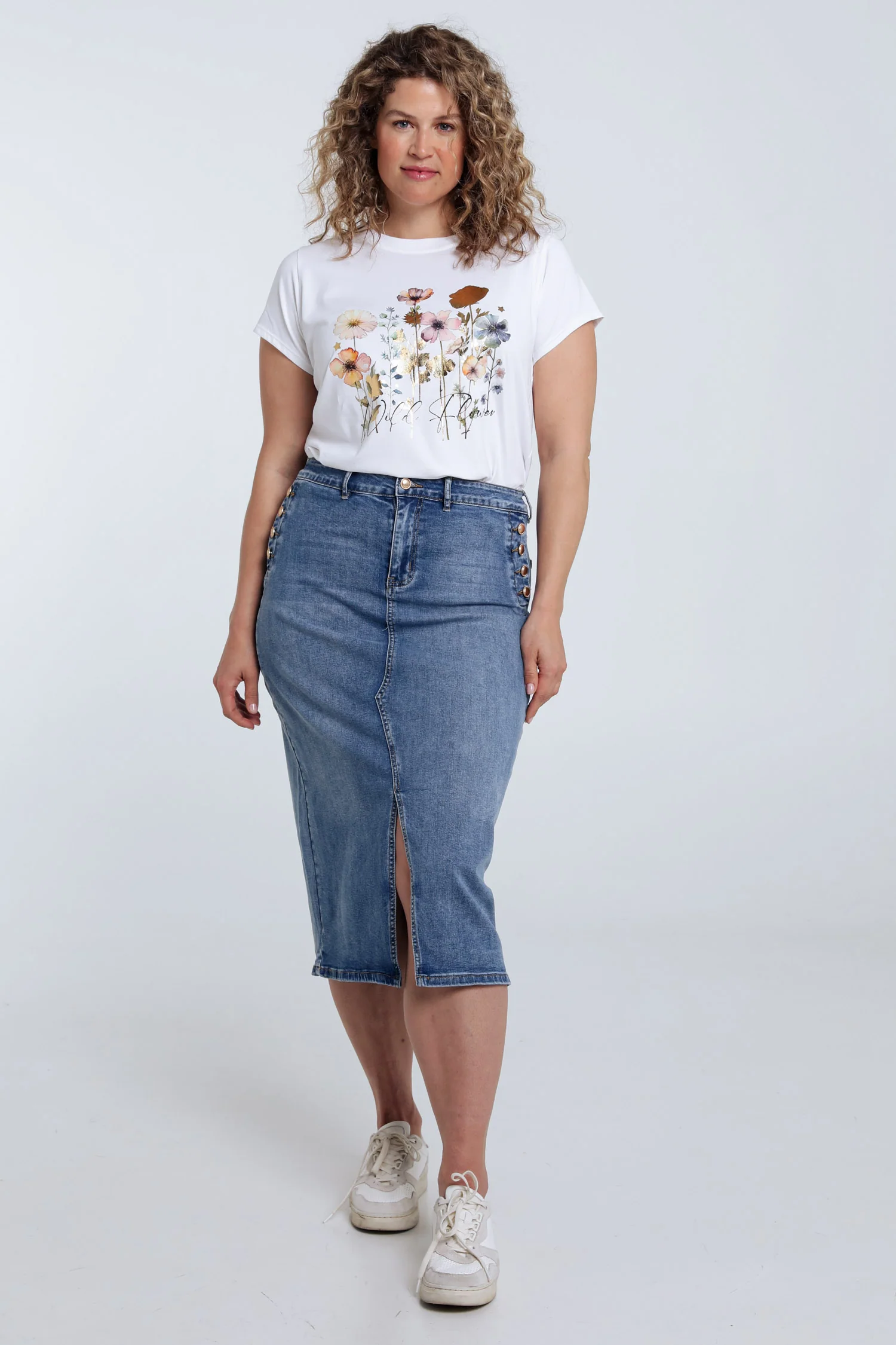 T-shirt van katoen met bloemenprint en folie - Image 7