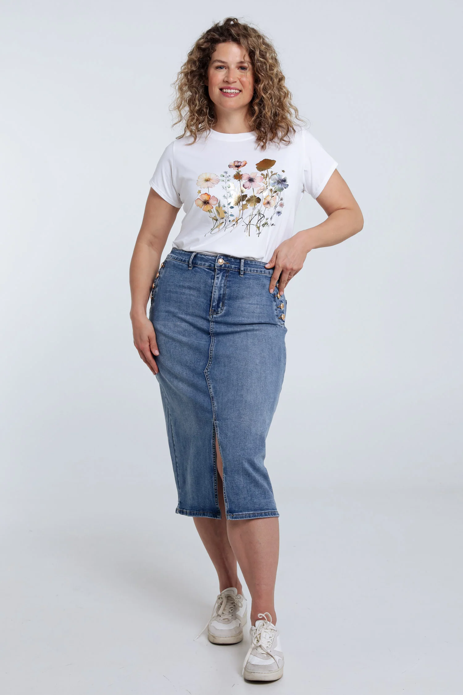 T-shirt van katoen met bloemenprint en folie - Image 8