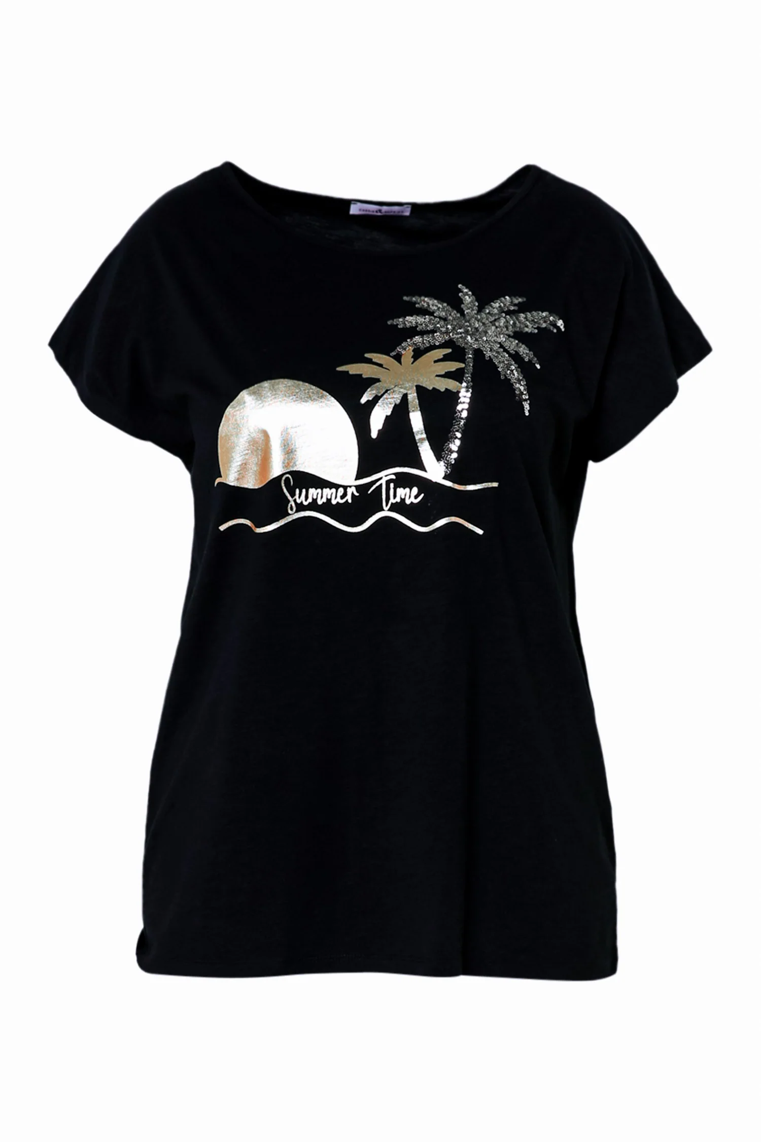 T-shirt van katoen met folieprint van palmbomen en pailletten - Image 10