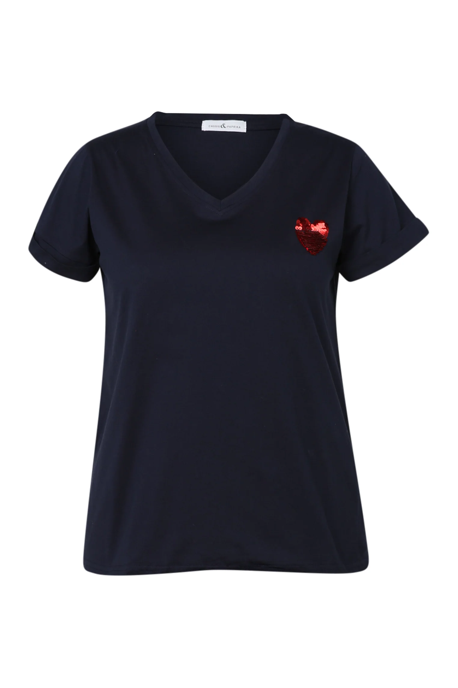 Effen katoenen T-shirt met hart van pailletten - Image 21