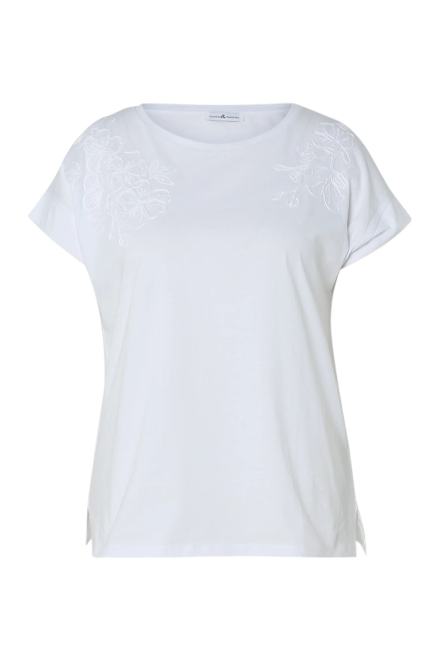 Effen katoenen T-shirt met geborduurde bloemen - Image 10