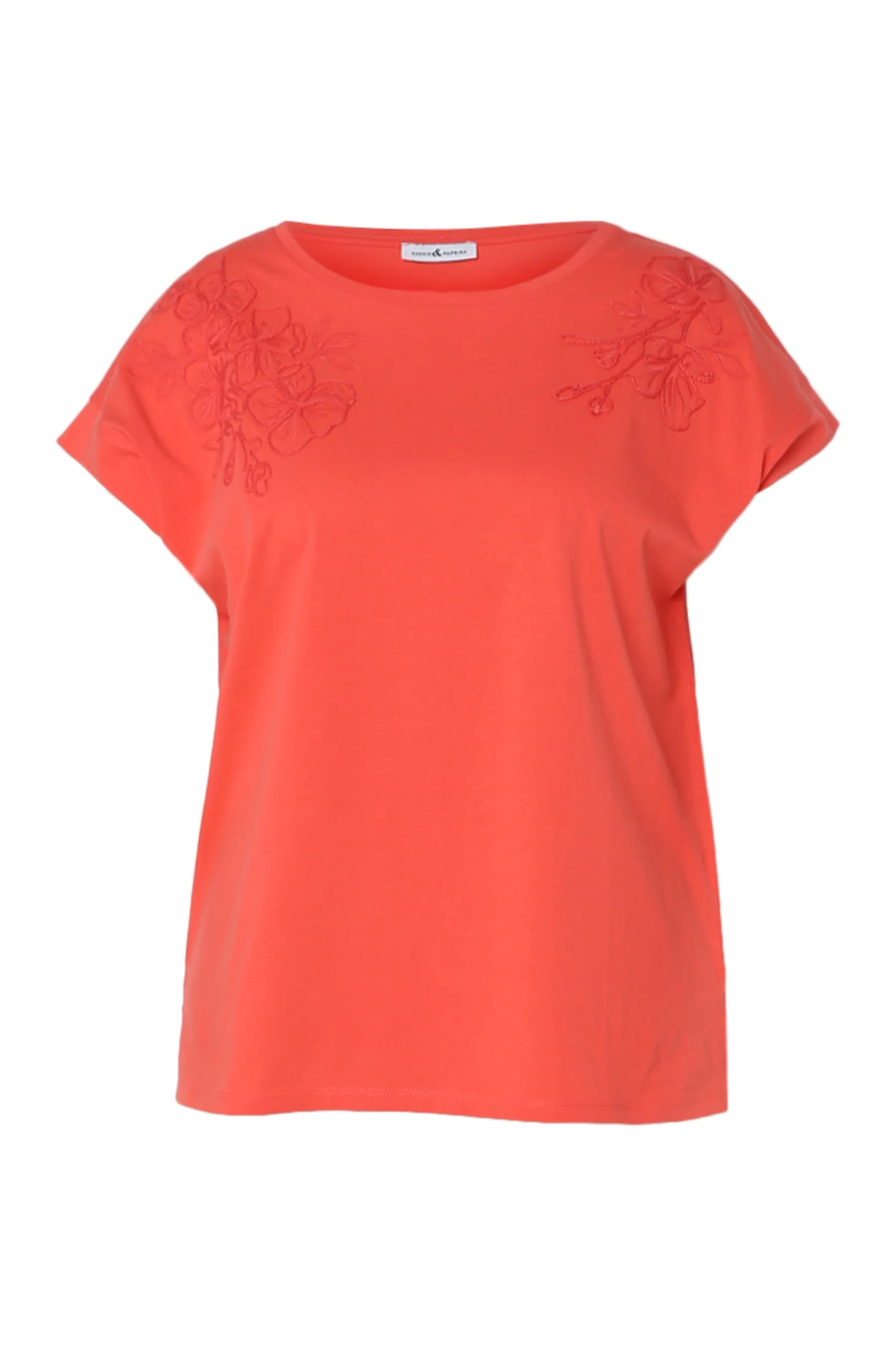 Effen katoenen T-shirt met geborduurde bloemen - Image 21