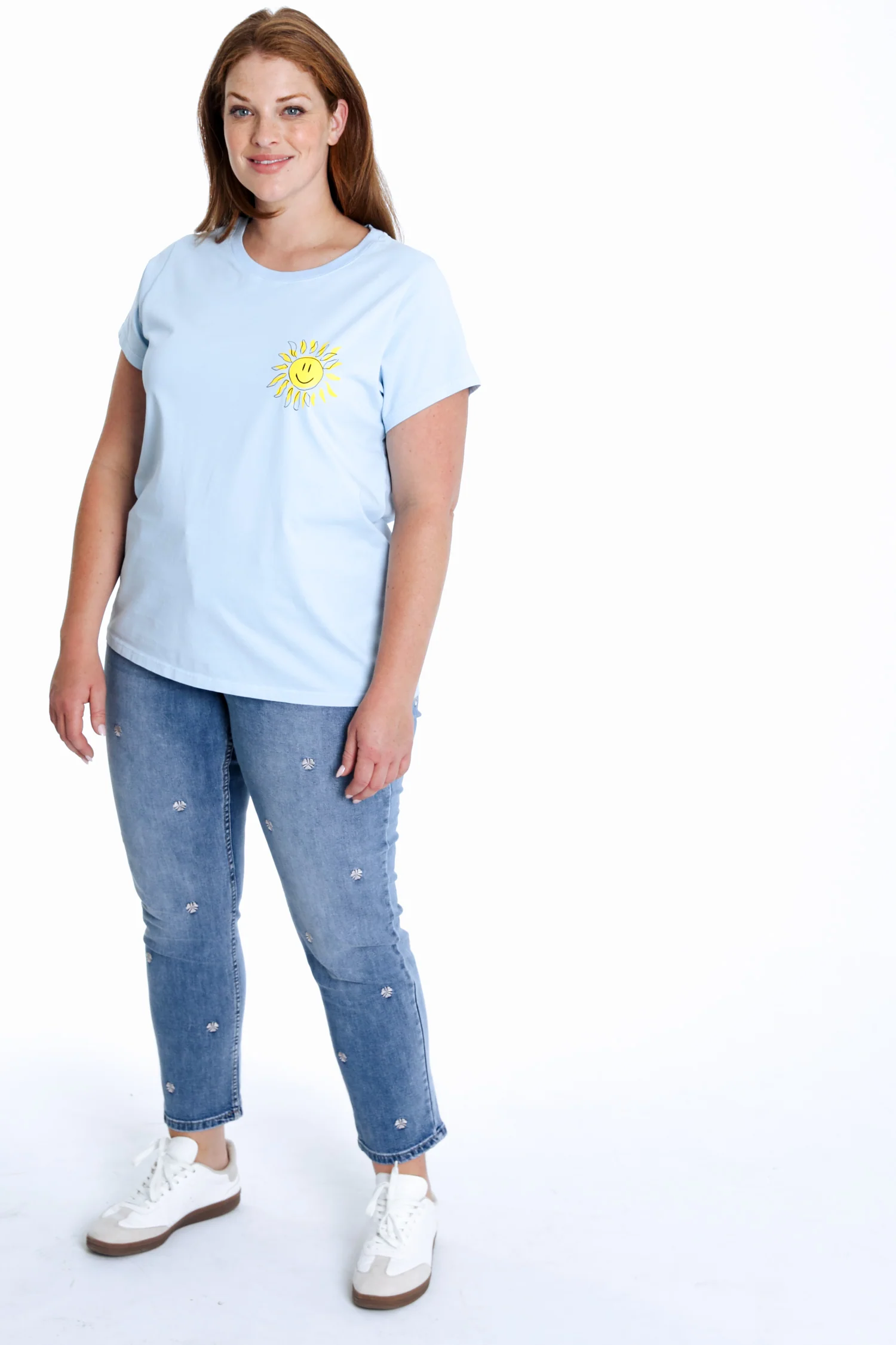 Effen katoenen T-shirt met zonnenprint - Image 8