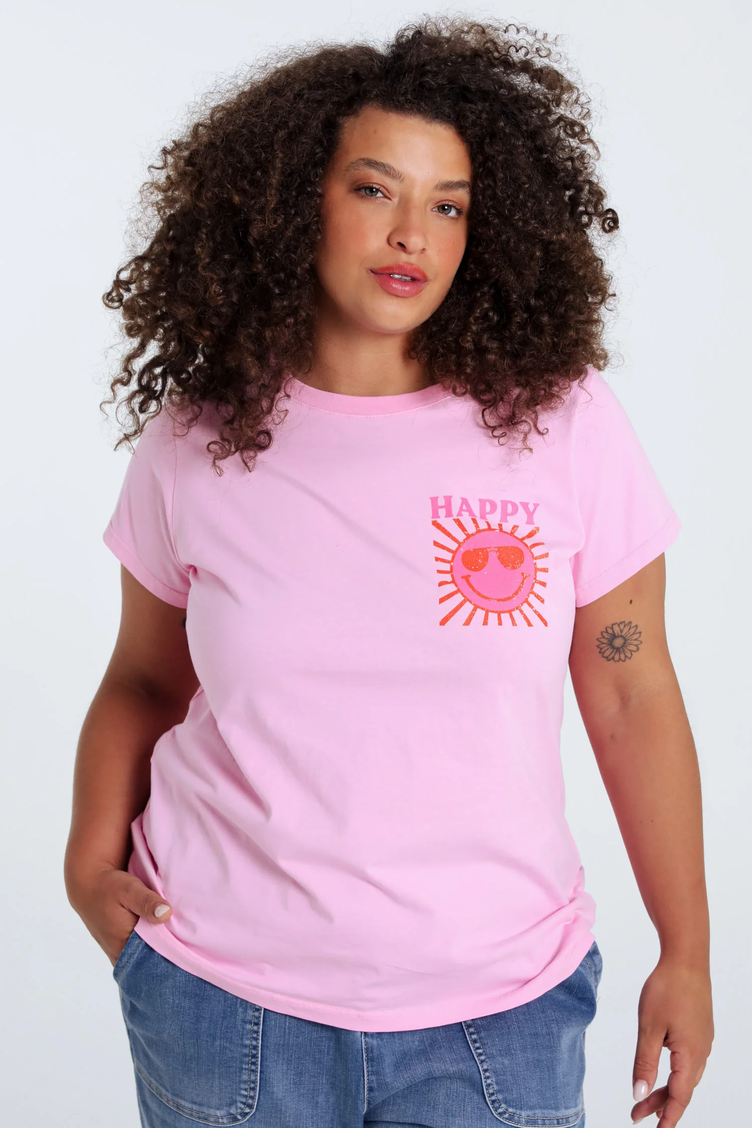 Effen katoenen T-shirt met zonafdruk