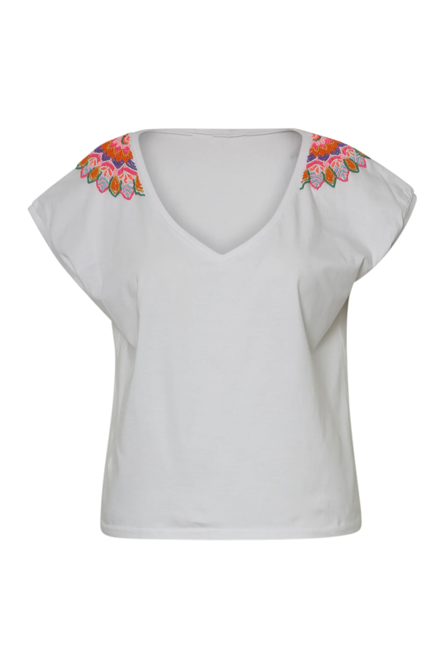 Effen katoenen T-shirt met mandala van kralen - Image 10