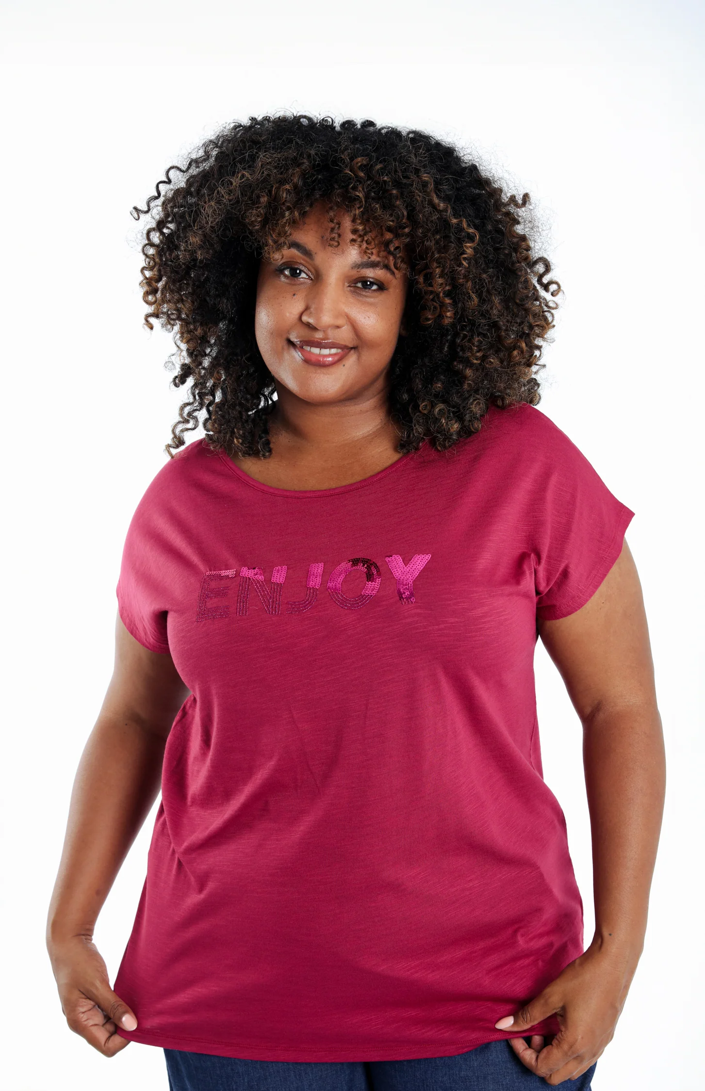 Effen katoenen T-shirt Enjoy met pailletten