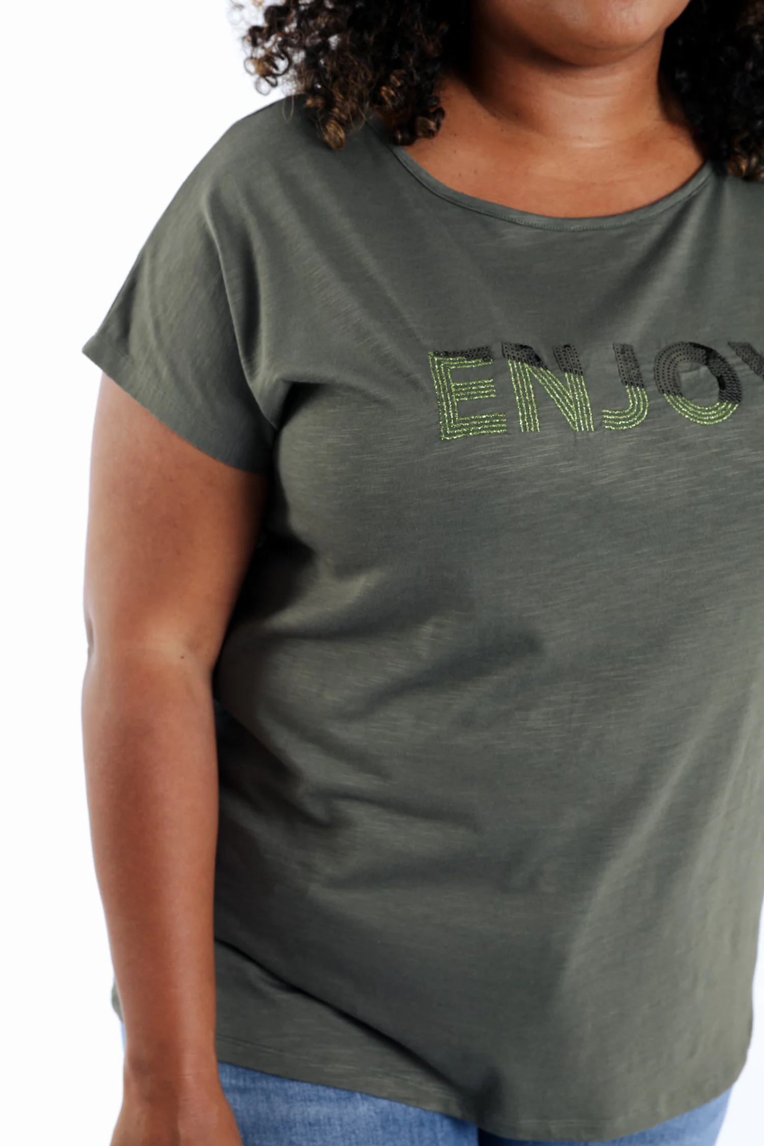 Effen katoenen T-shirt Enjoy met pailletten - Image 17