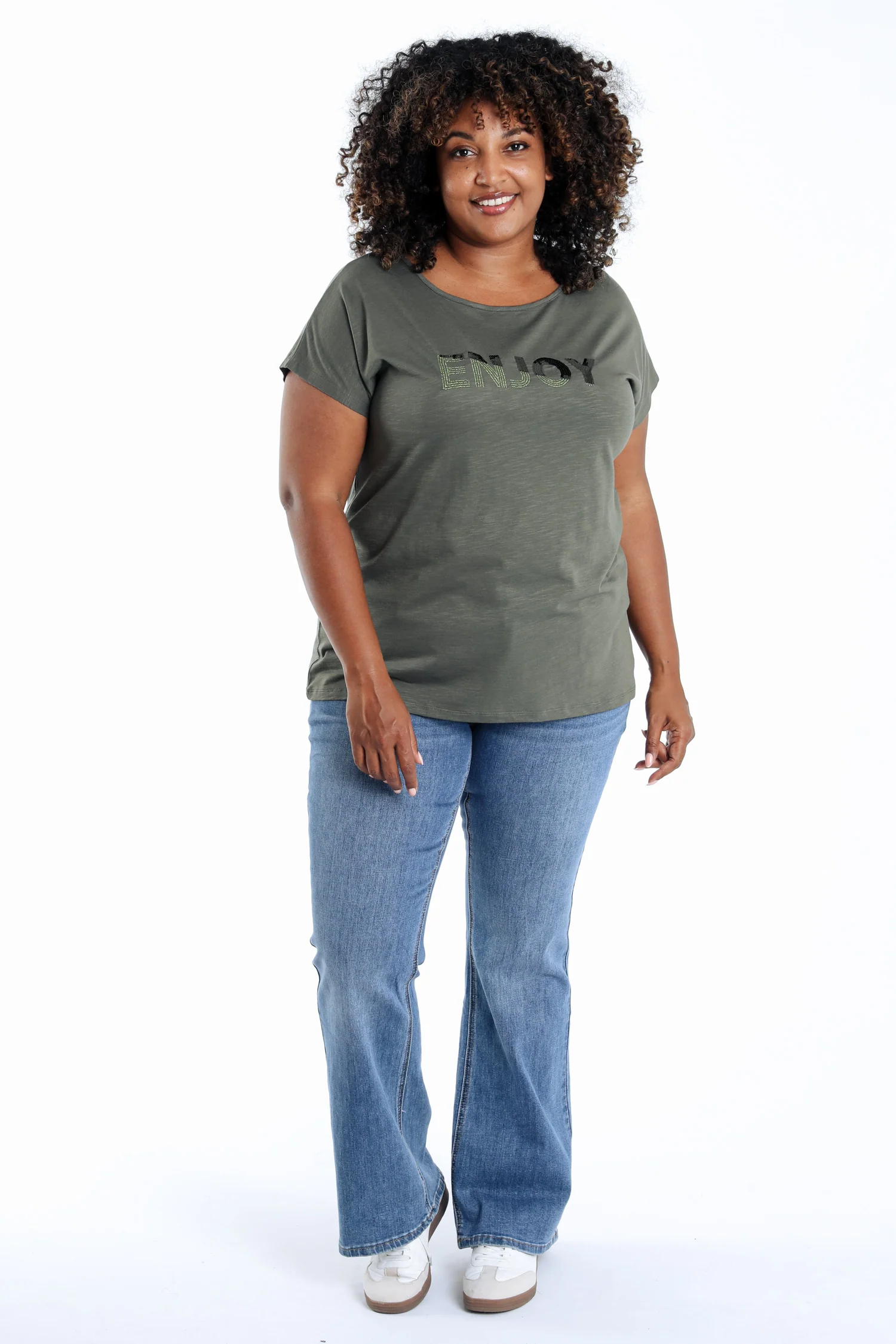 Effen katoenen T-shirt Enjoy met pailletten - Image 18