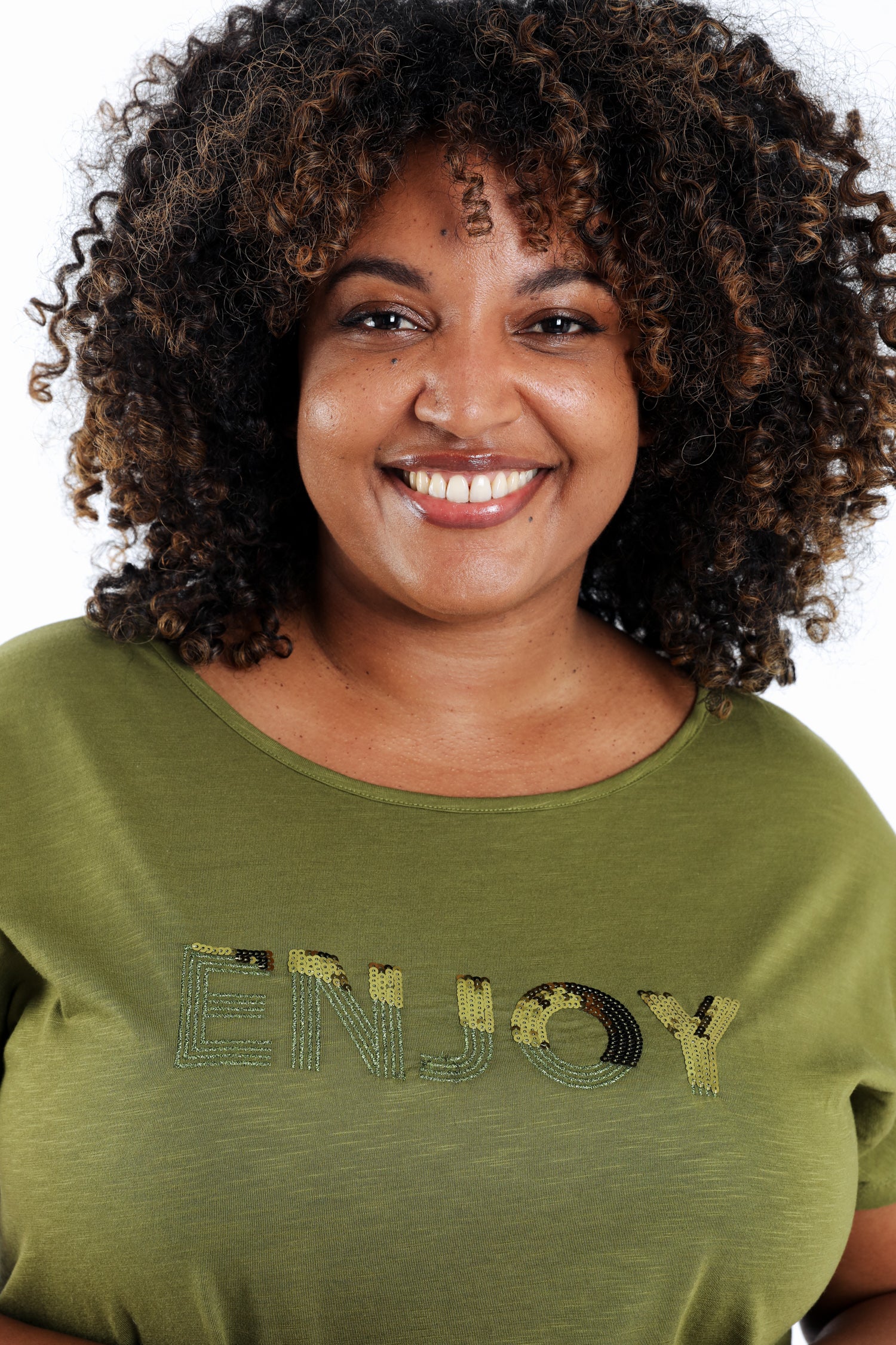Effen katoenen T-shirt Enjoy met pailletten - Image 25