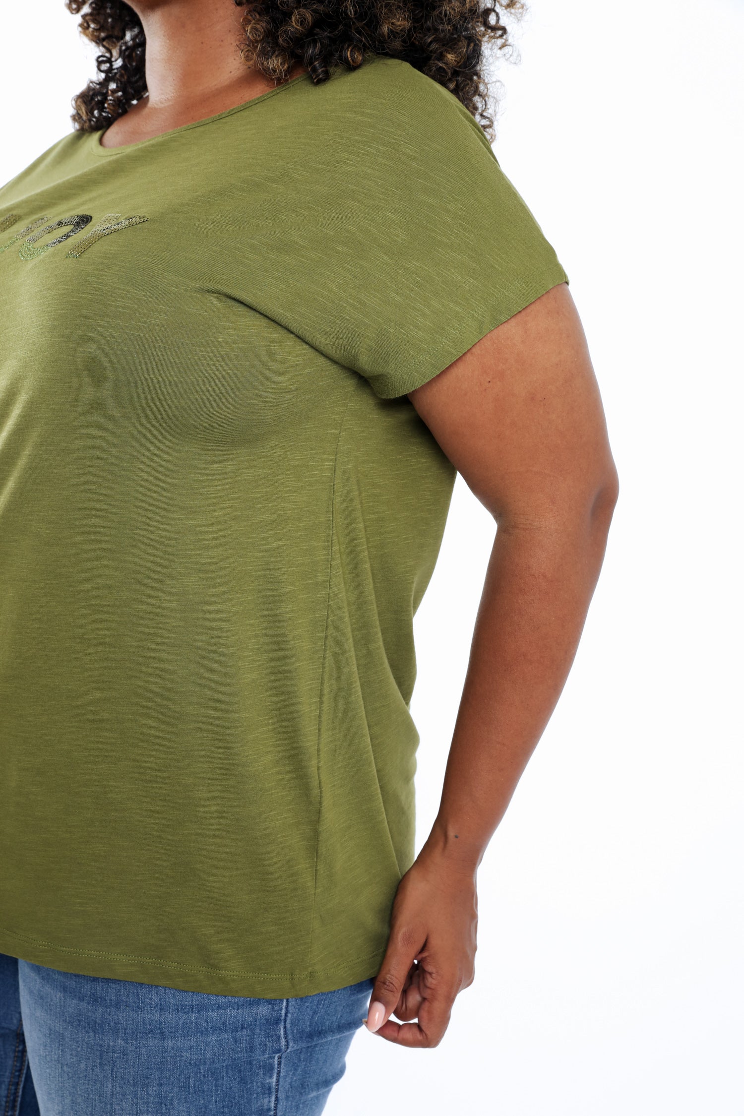 Effen katoenen T-shirt Enjoy met pailletten - Image 27
