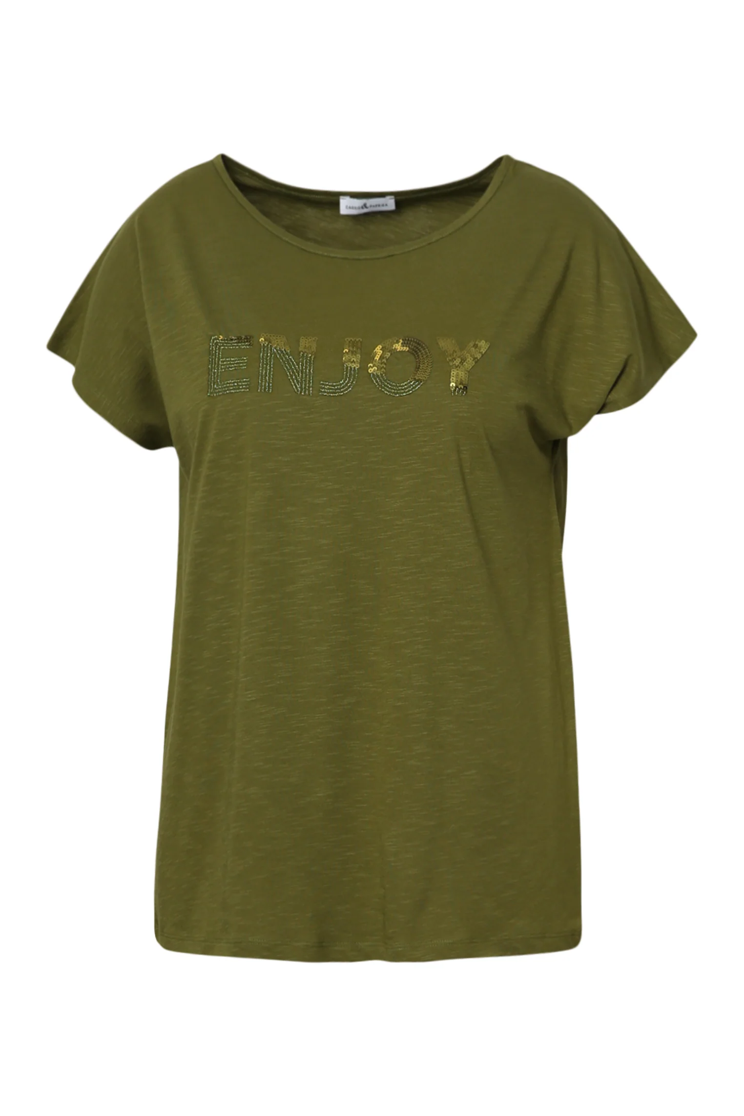Effen katoenen T-shirt Enjoy met pailletten - Image 32