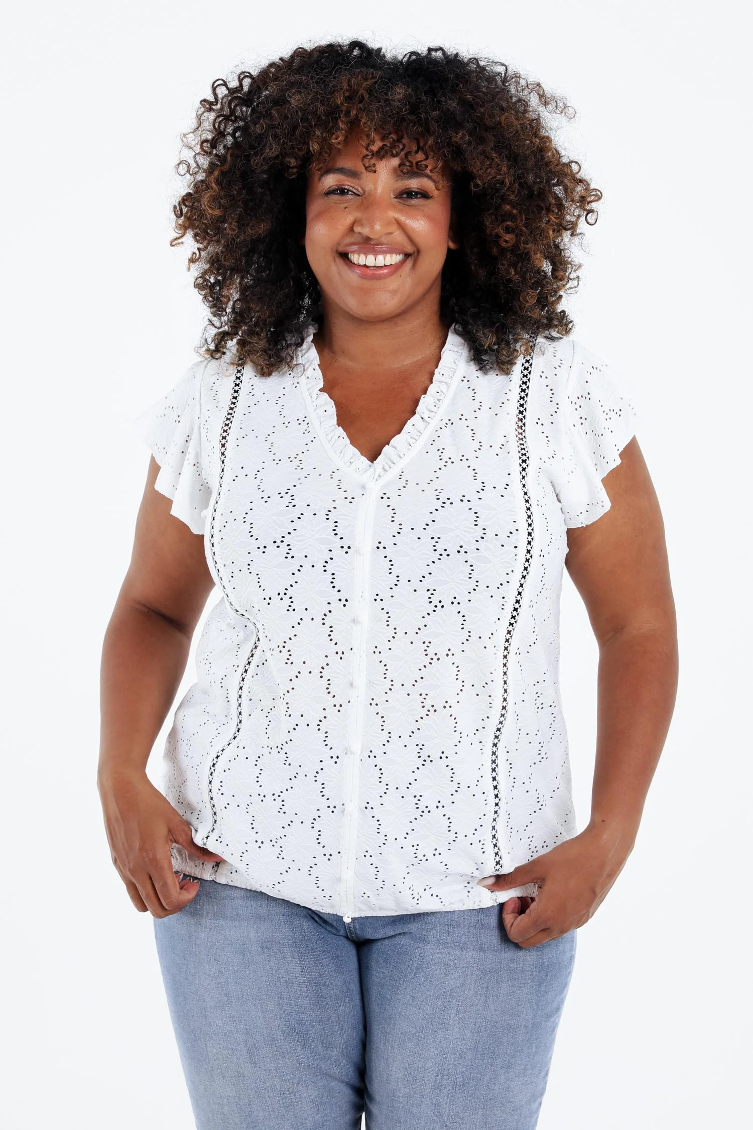 Effen kanten T-shirt met ruffles