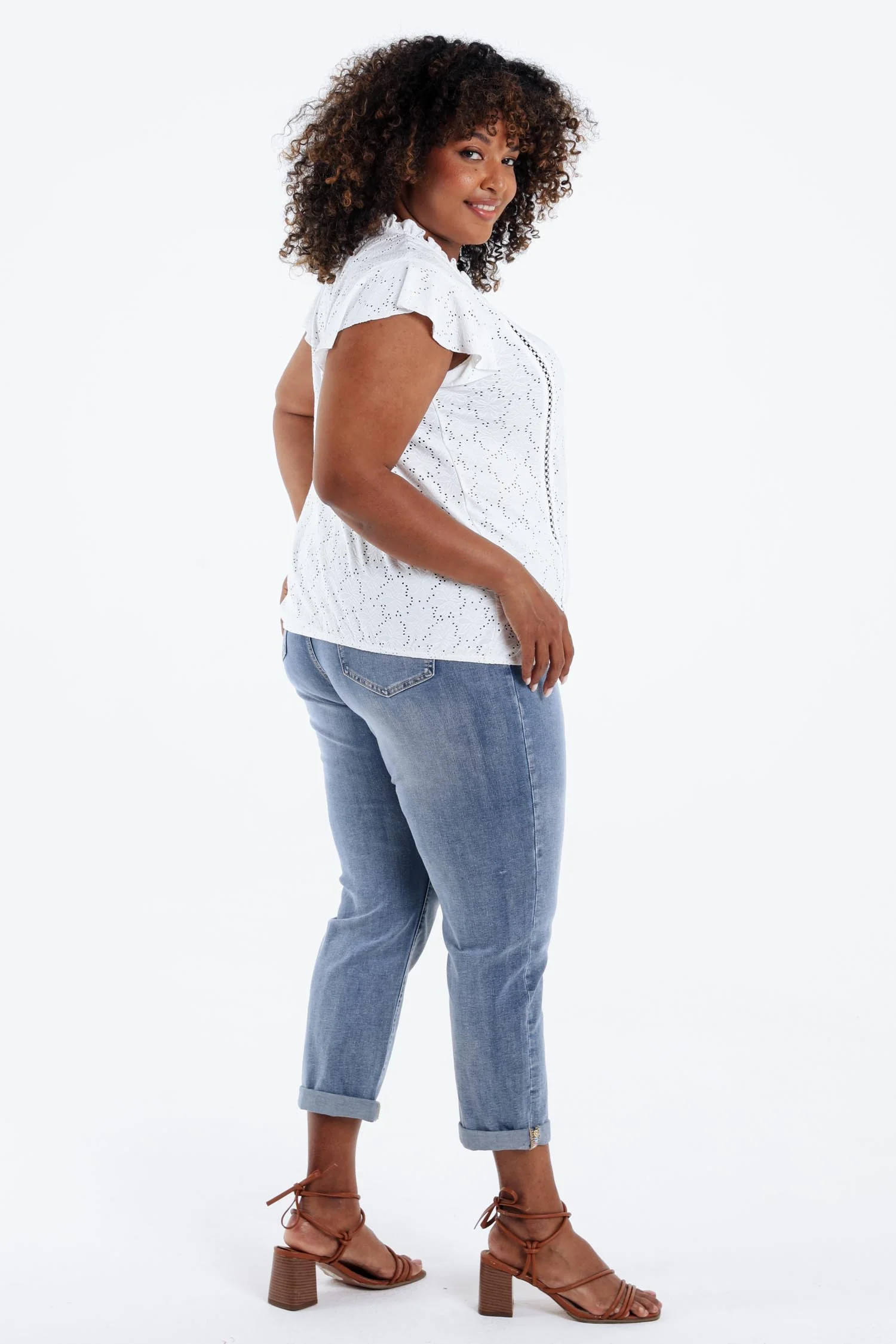 Effen kanten T-shirt met ruffles - Image 2