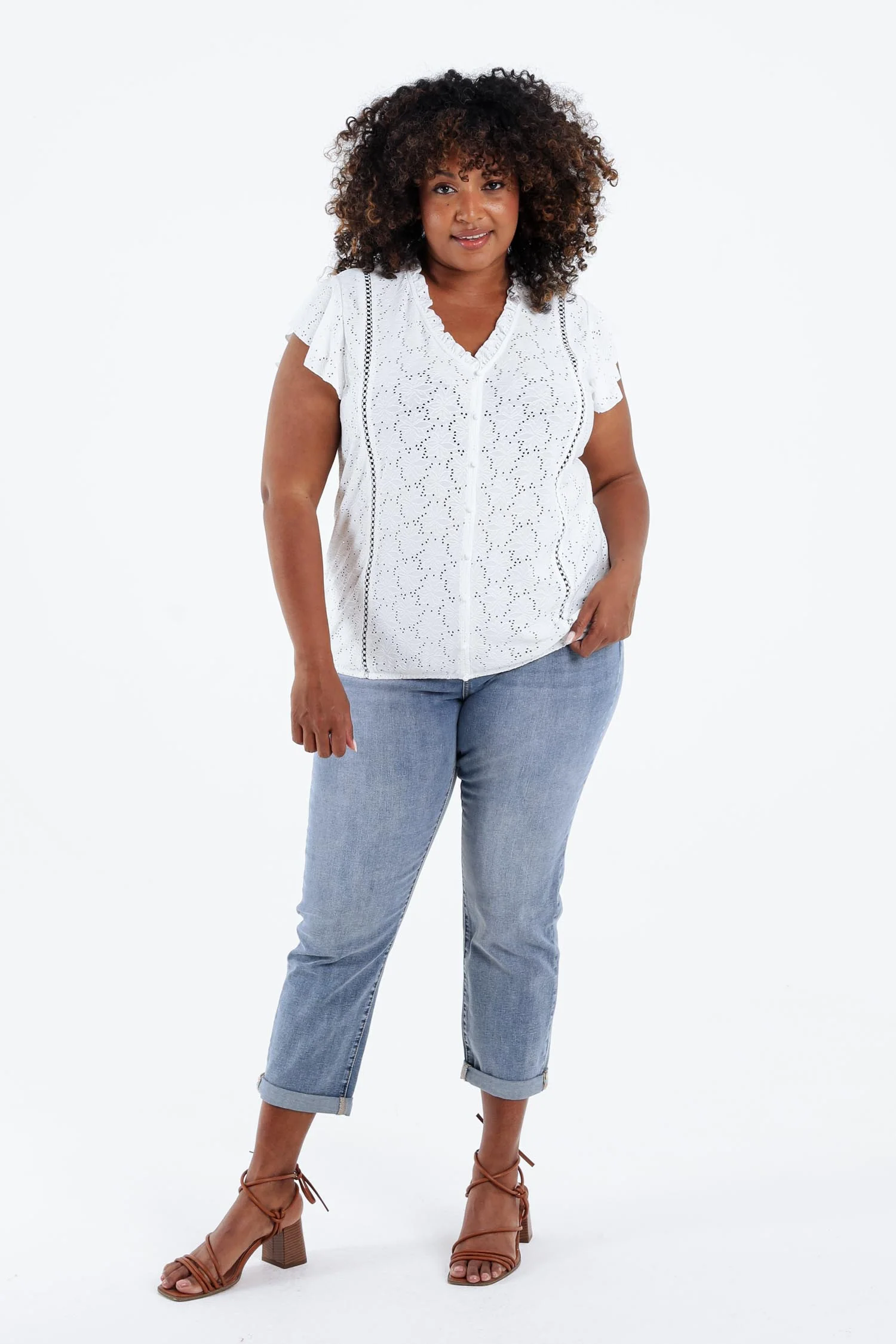 Effen kanten T-shirt met ruffles - Image 7