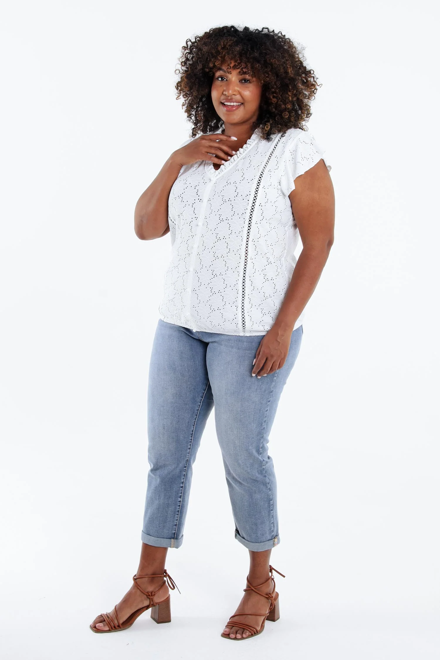 Effen kanten T-shirt met ruffles - Image 8