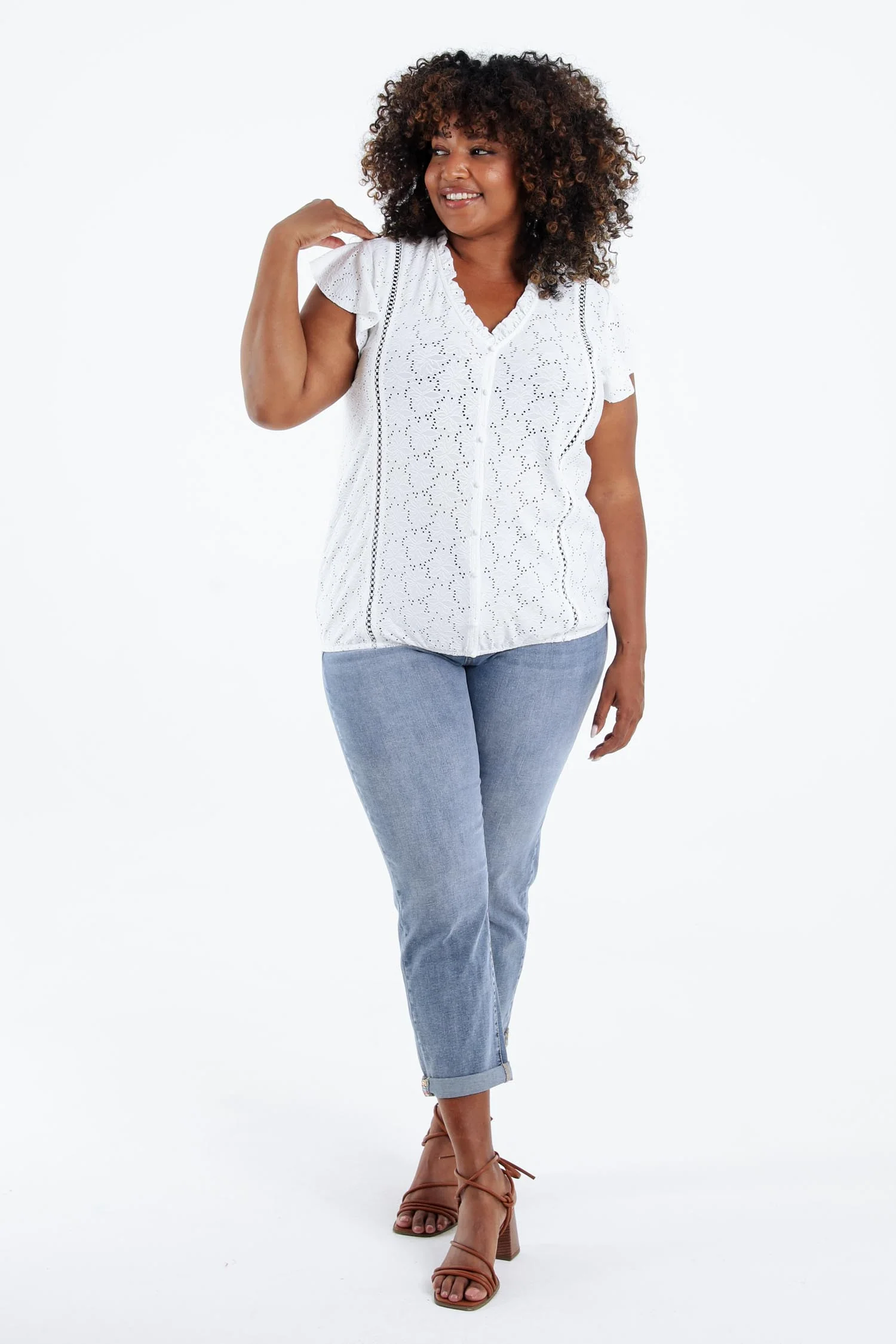 Effen kanten T-shirt met ruffles - Image 9