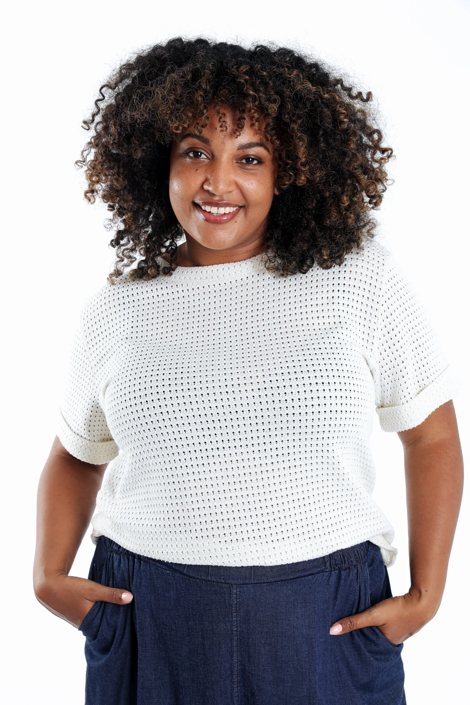 T-shirt van mesh met lurex