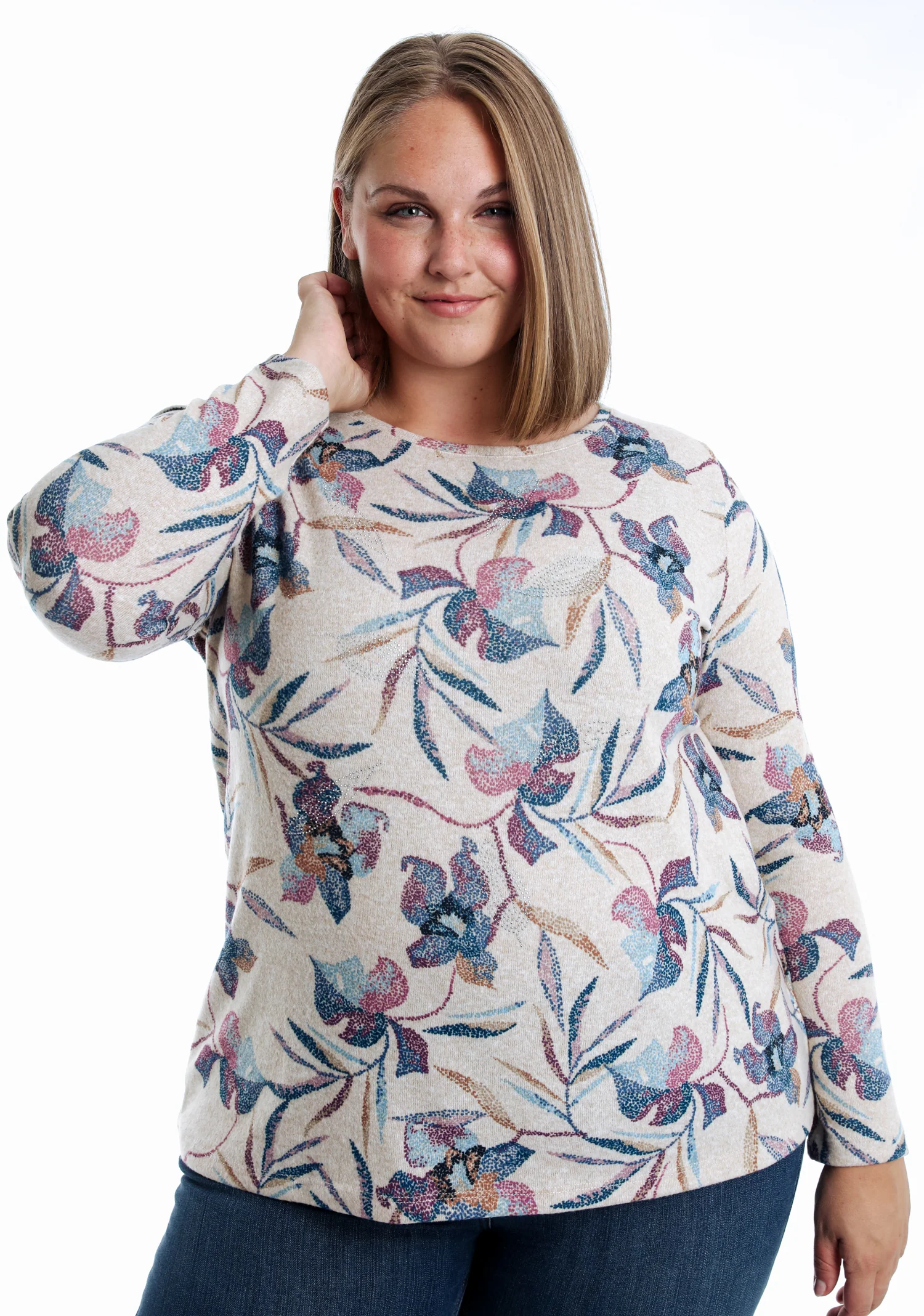T-shirt van warme gebreide stof met bloemenprint - Image 3