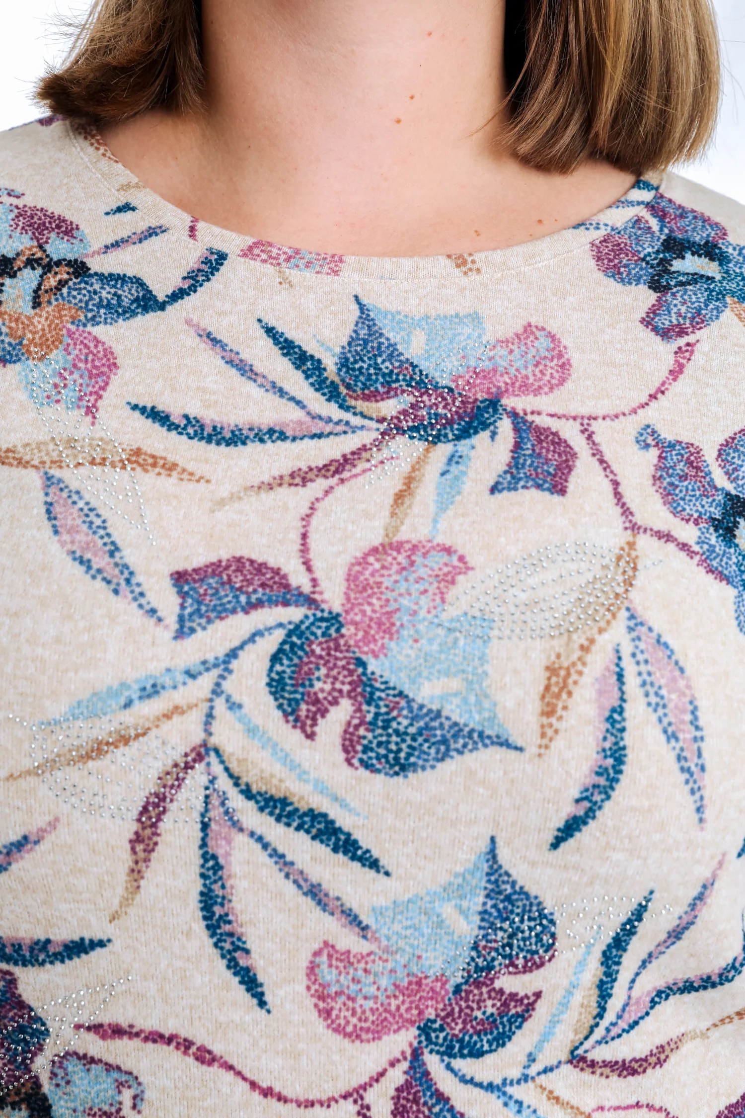 T-shirt van warme gebreide stof met bloemenprint - Image 4