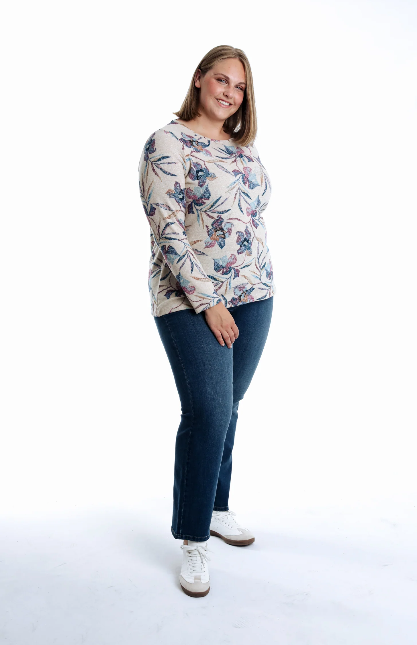 T-shirt van warme gebreide stof met bloemenprint - Image 6