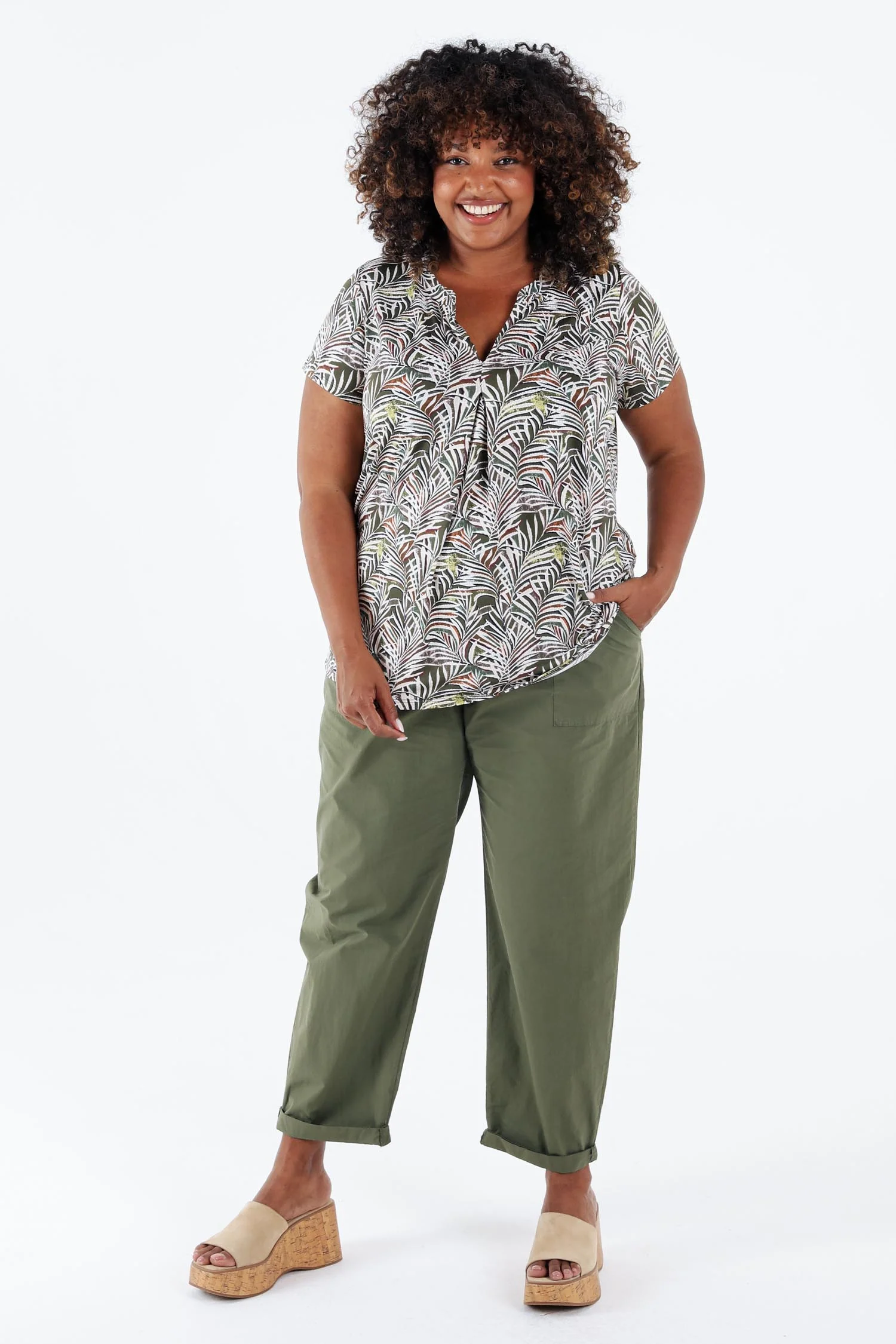 T-shirt van koel gaas met bladerenprint - Image 18