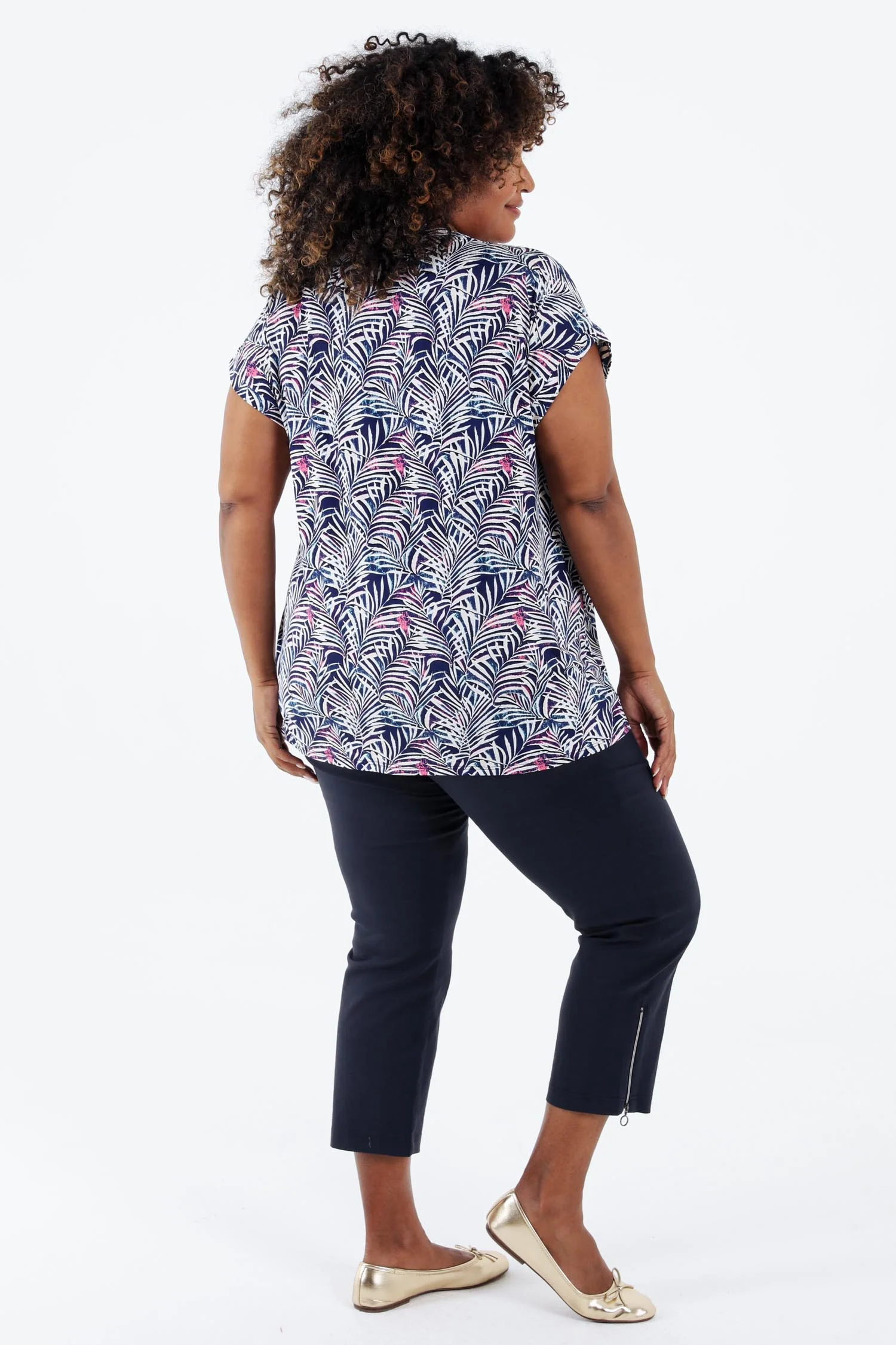 T-shirt van koel gaas met bladerenprint - Image 2