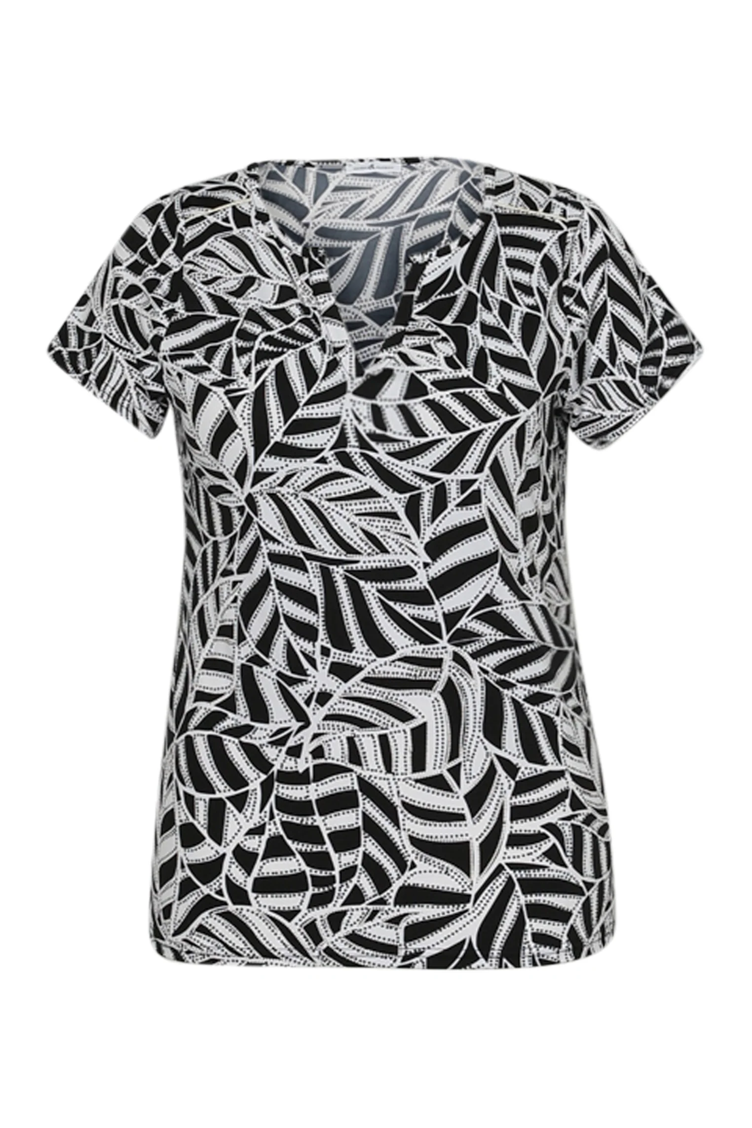 T-shirt van koelgebreide stof met tweekleurige bladprint - Image 10