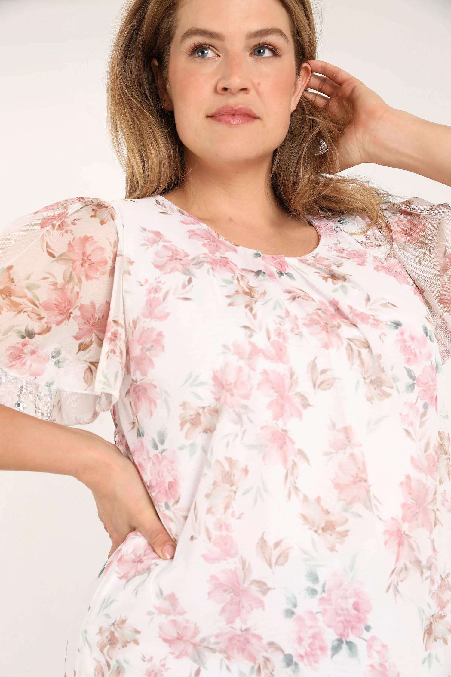 T-shirt van mesh met bloemenprint - Image 4