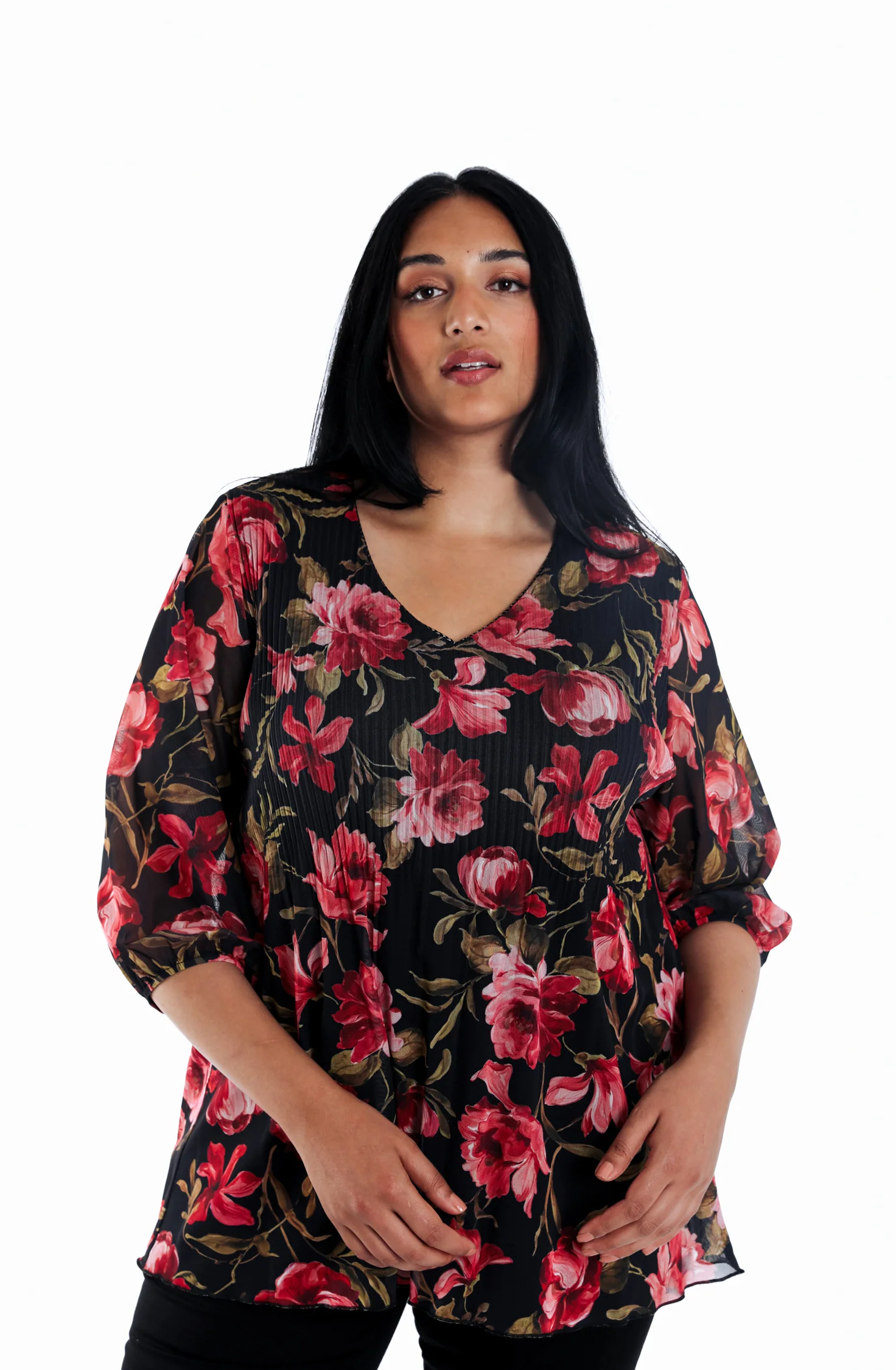 T-shirt met bloemenprint en mesh