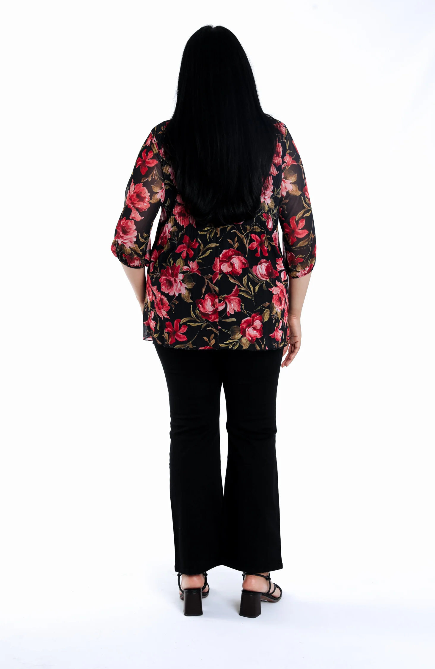 T-shirt met bloemenprint en mesh - Image 2