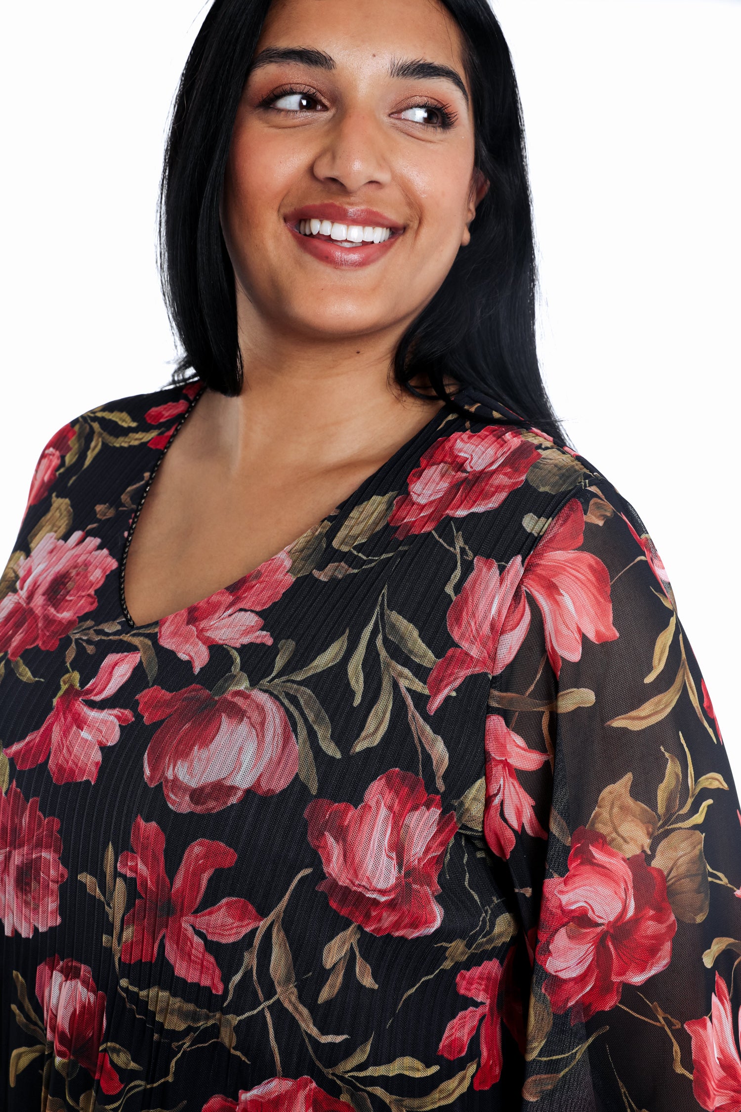 T-shirt met bloemenprint en mesh - Image 3