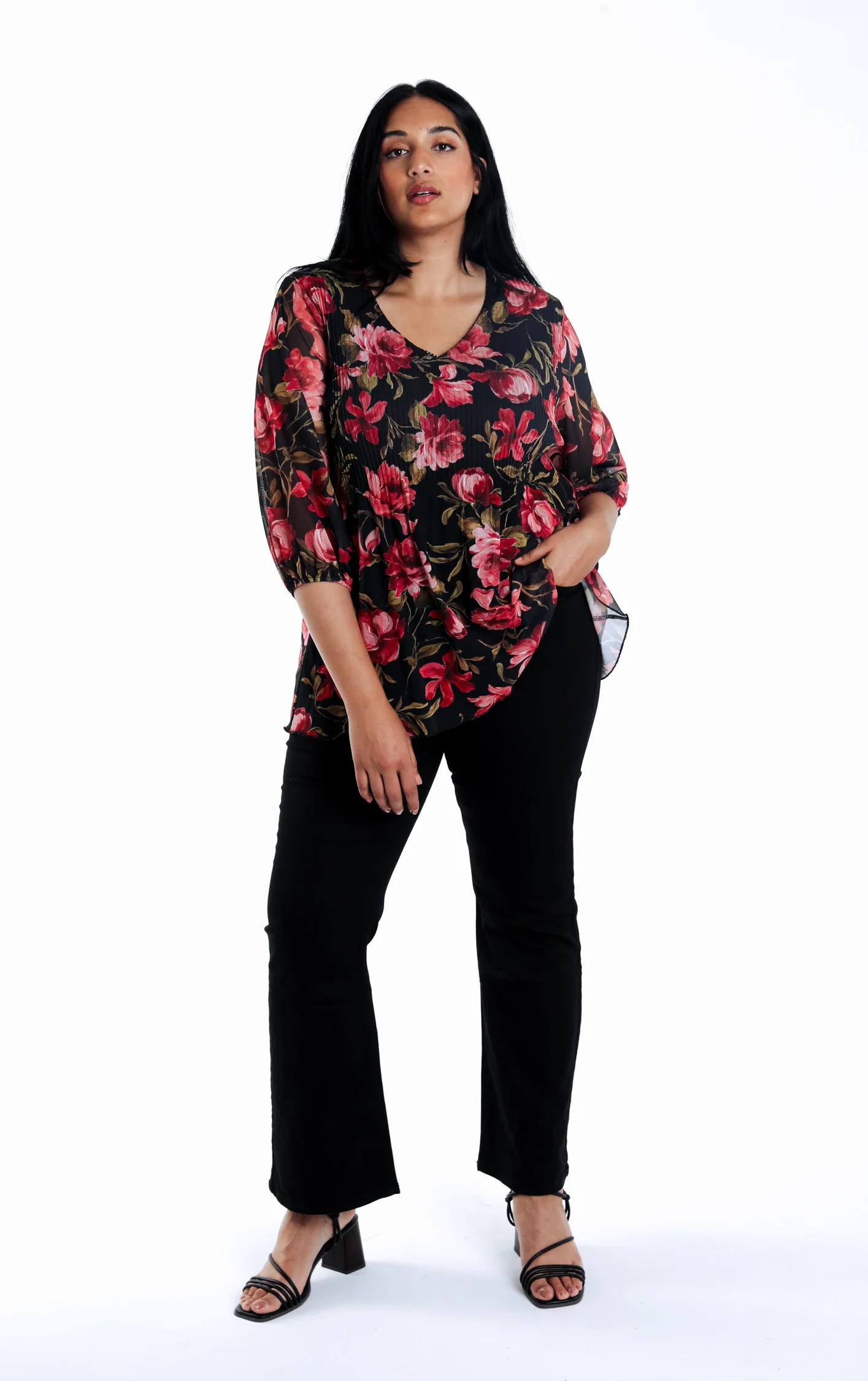 T-shirt met bloemenprint en mesh - Image 6