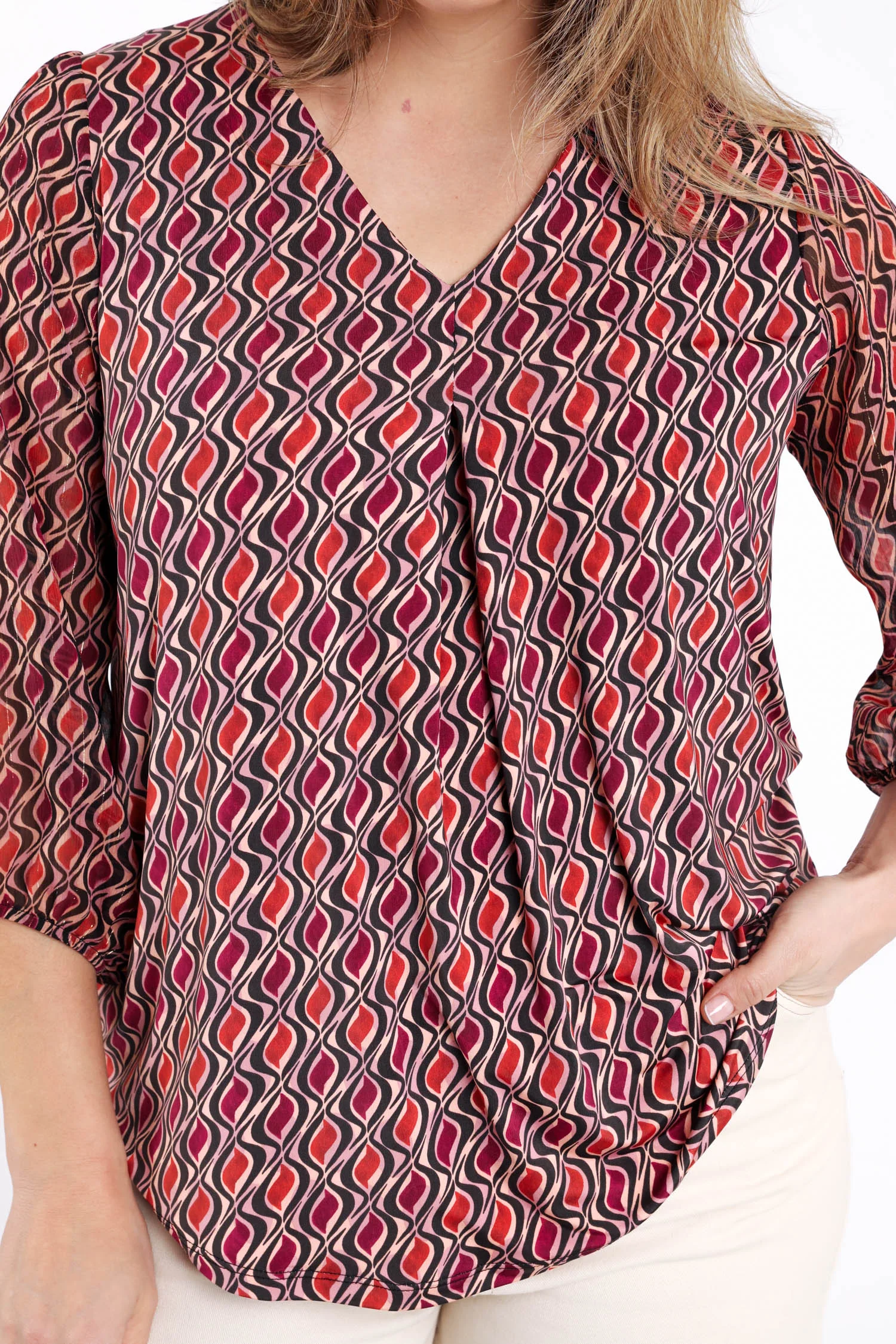 T-shirt van voile met grafische print en lurex - Image 3