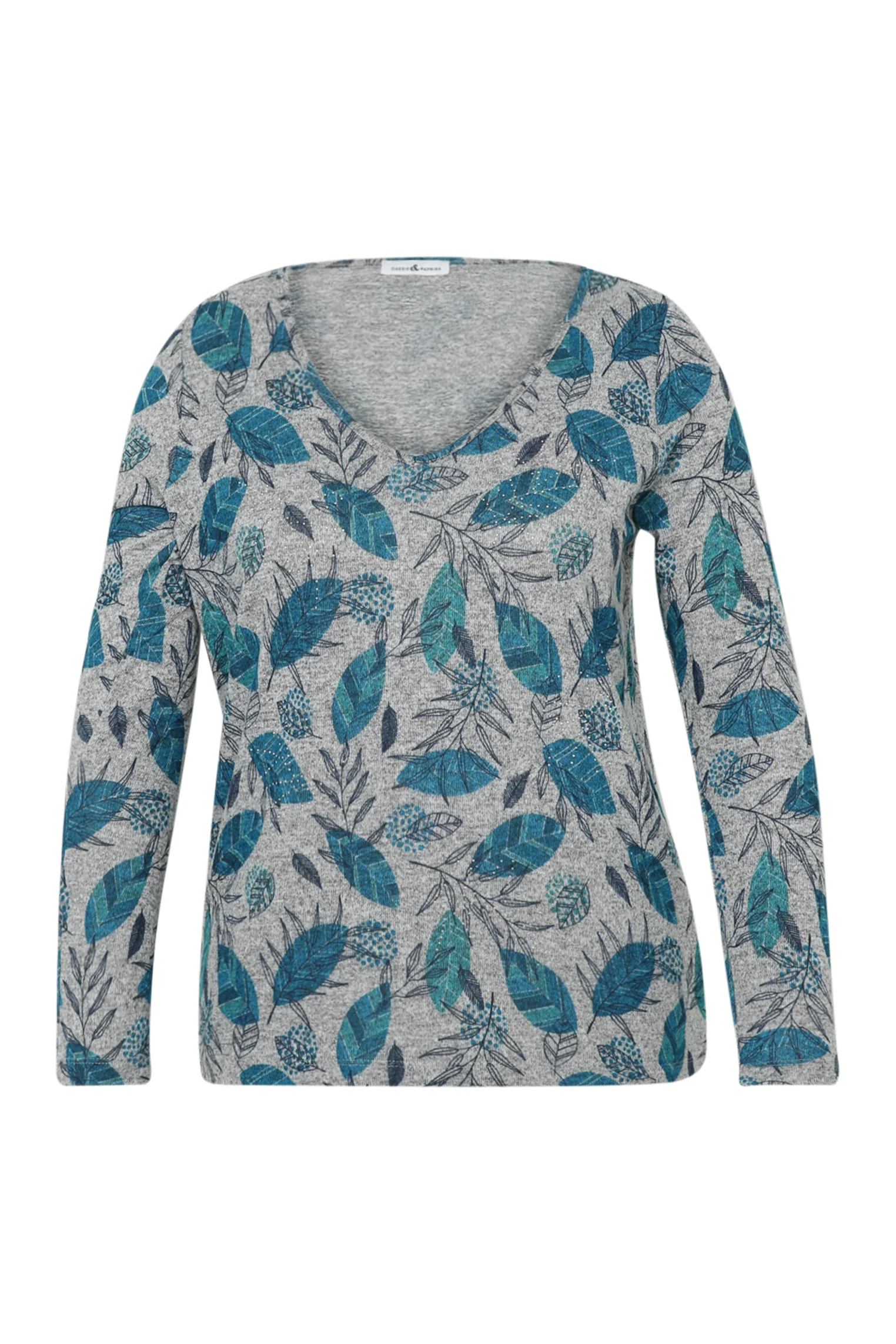 Warm gebreid T-shirt met bladprint en strasssteentjes - Image 10