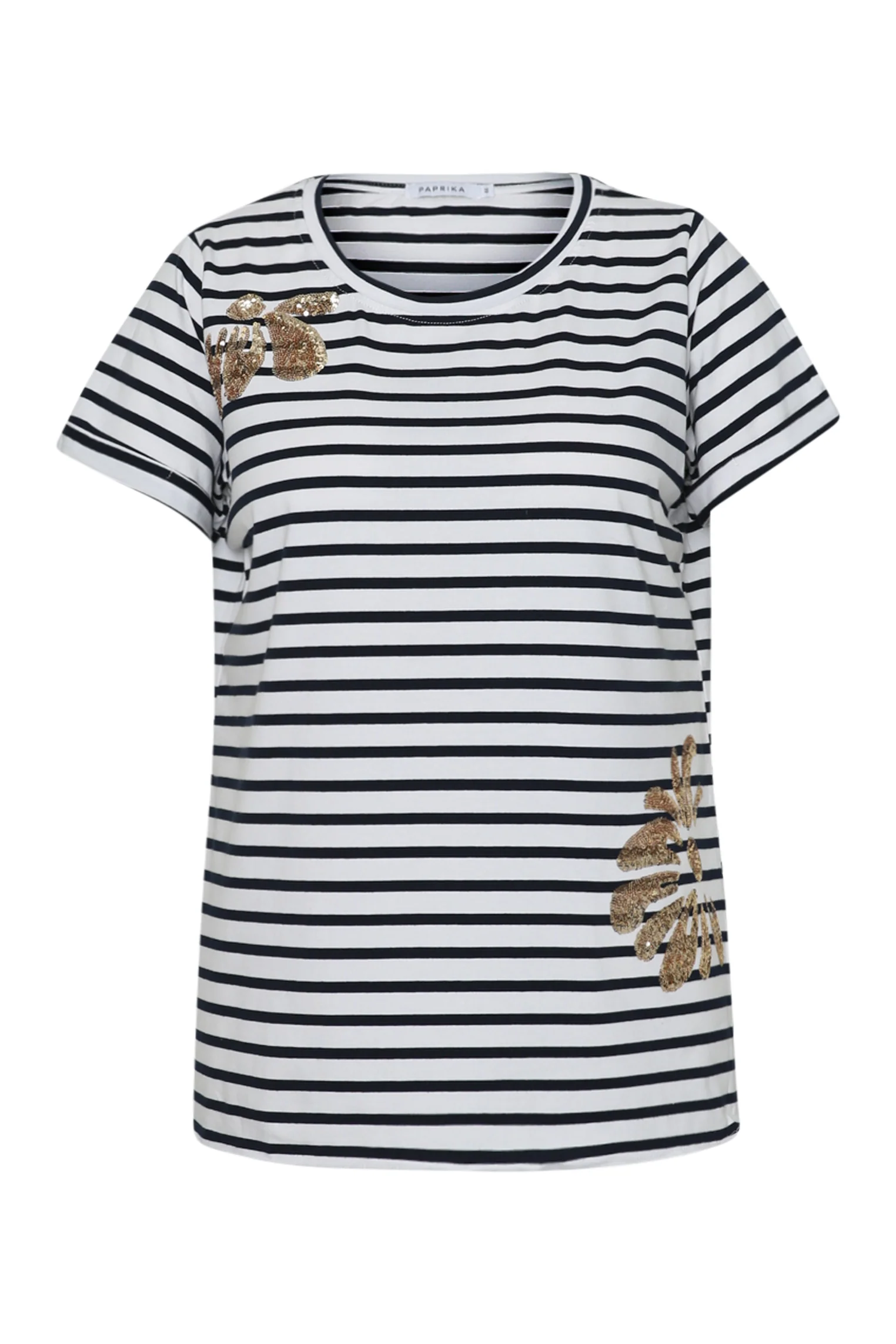 Katoenen marinière T-shirt met bloemen van pailletten - Image 8