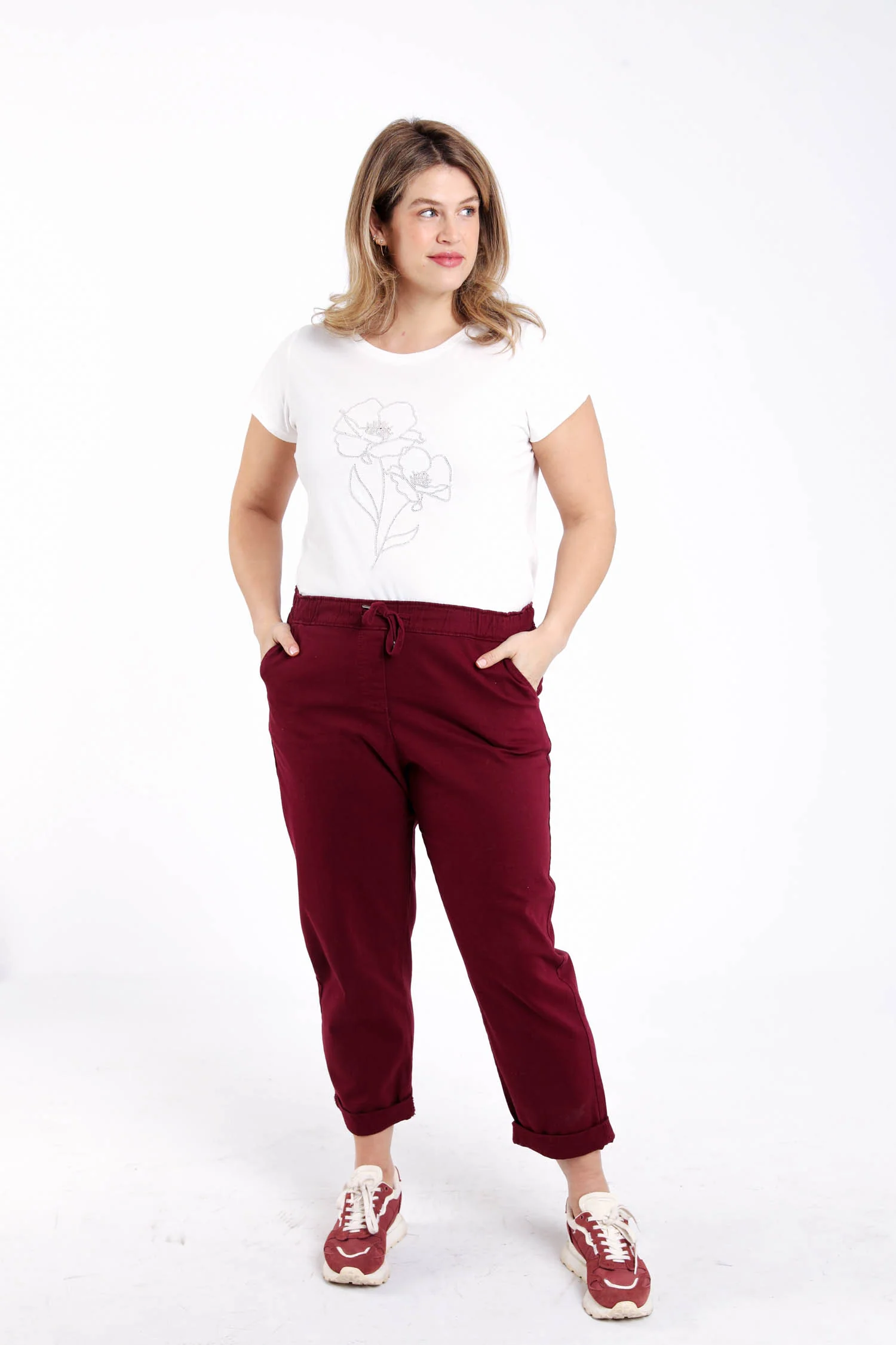 Effen T-shirt met bloemen van pailletten - Image 6