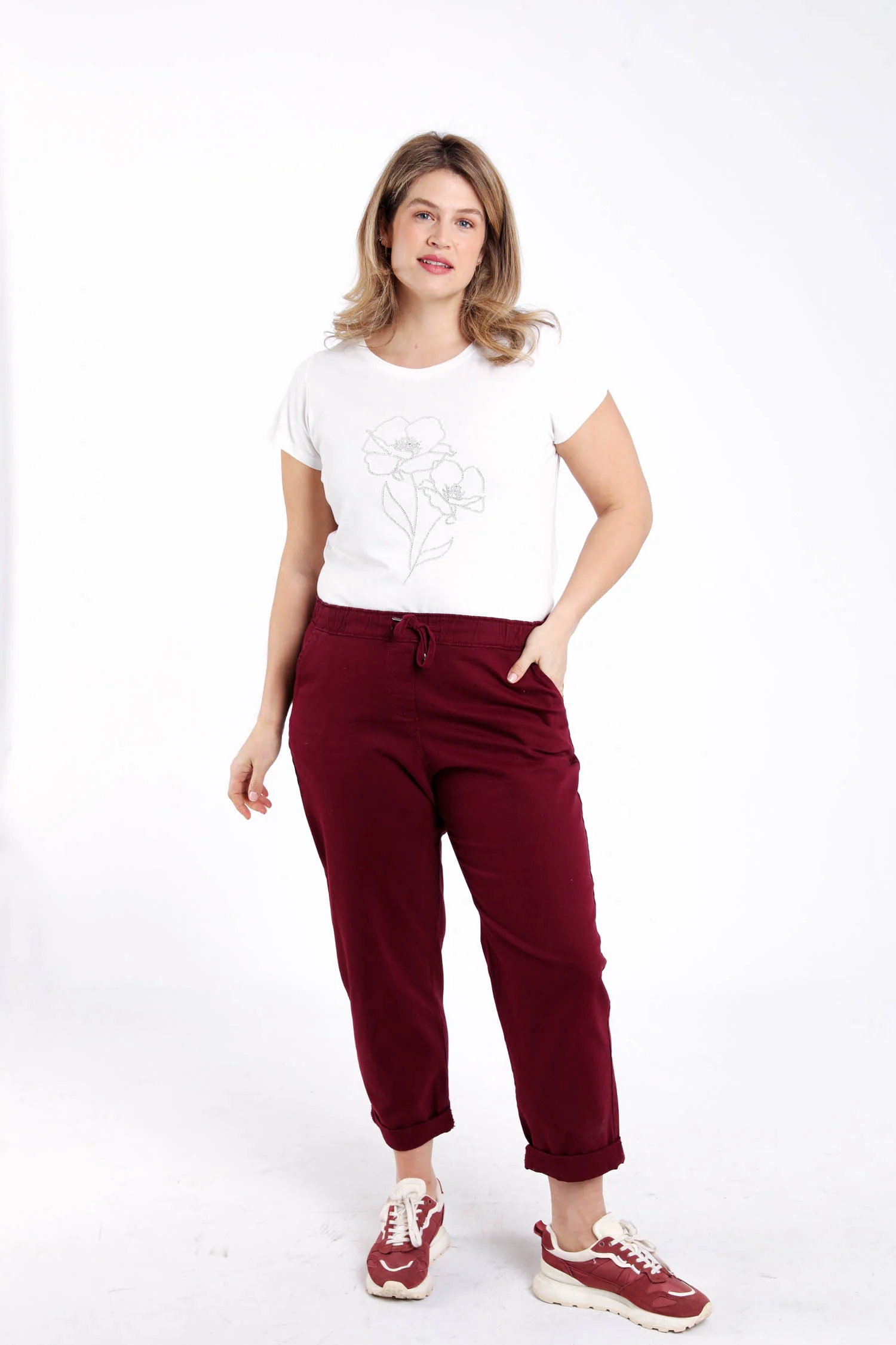 Effen T-shirt met bloemen van pailletten - Image 8