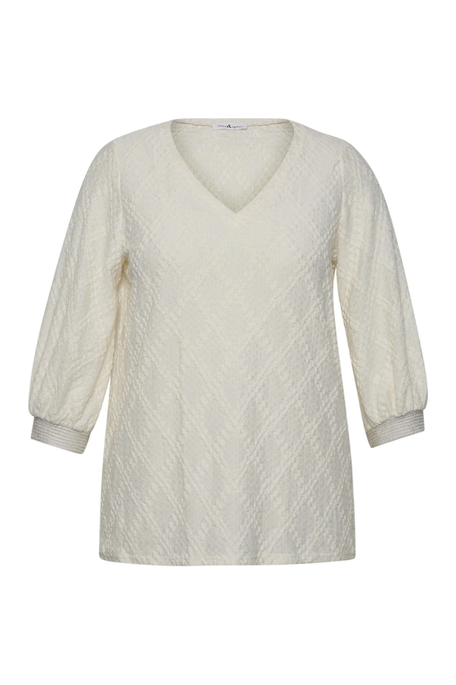 Effen T-shirt met reliëf ruitmotieven - Image 7